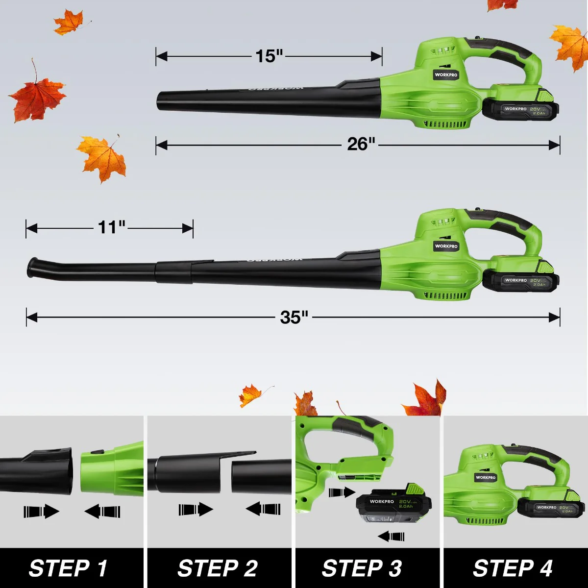 WORKPRO 20V Lightweight Mini Cordless Leaf Blower wih Battery and Charger, 2-Speed Control - Image 8