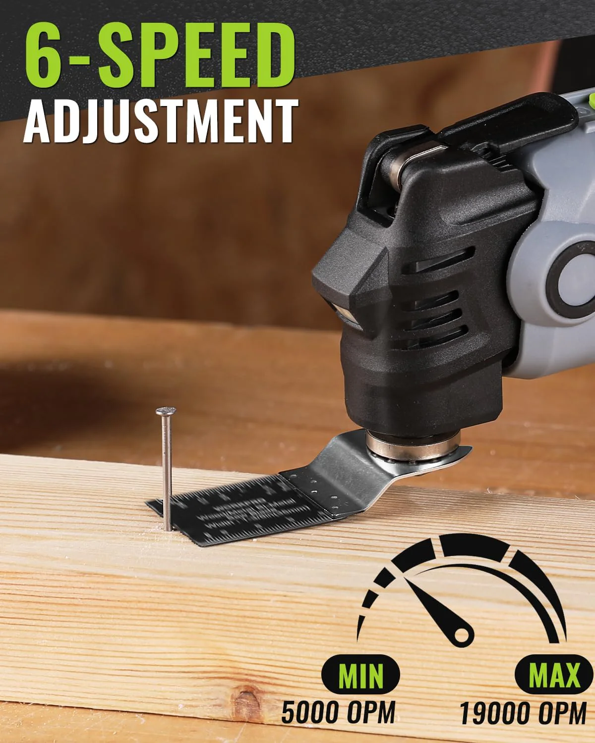 WORKPRO 20V Oscillating Tool Kit, Cordless and Brushless 19,000 RPM Orbiting Multi Tool with 6 Variable Speeds, 3.6°Oscillation Angle, 21pcs Saw Accessories, 1 Rechargeable Battery and Carrying Bag - Image 3