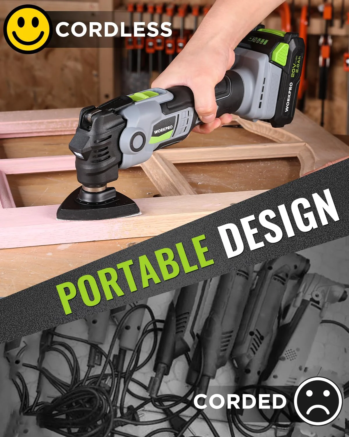 WORKPRO 20V Oscillating Tool Kit, Cordless and Brushless 19,000 RPM Orbiting Multi Tool with 6 Variable Speeds, 3.6°Oscillation Angle, 21pcs Saw Accessories, 1 Rechargeable Battery and Carrying Bag - Image 6