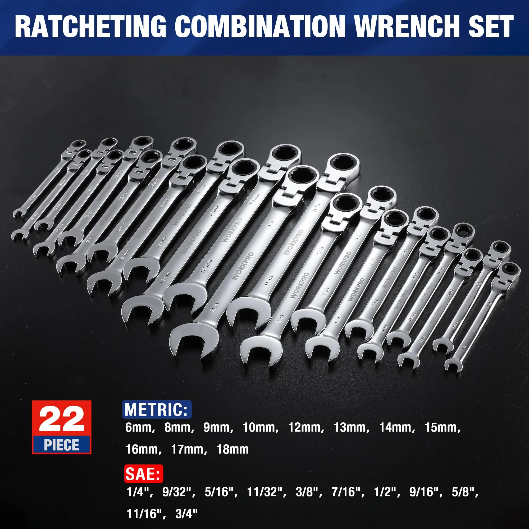 WORKPRO 22-Piece Ratcheting Combination Wrench Set - Image 8