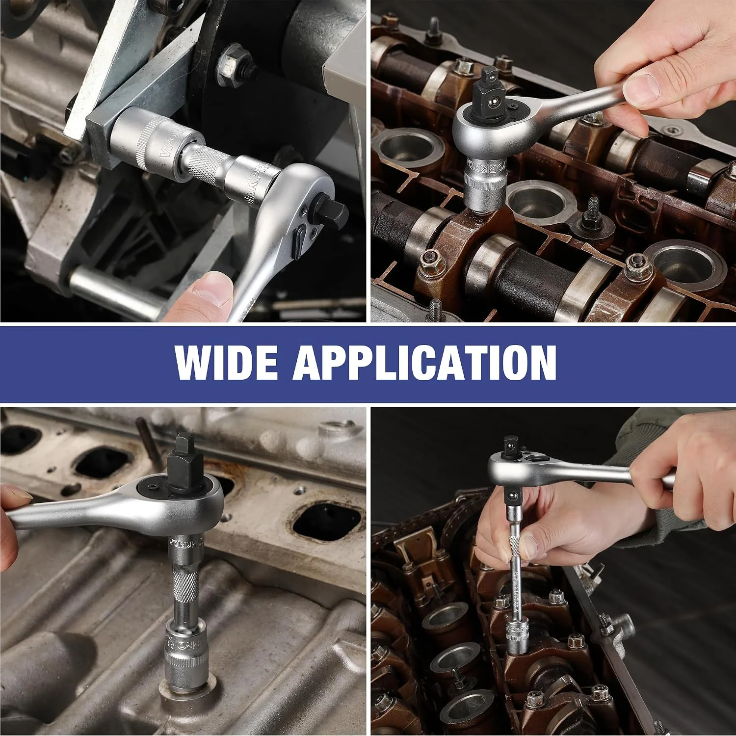 WORKPRO 22-Piece Socket Set with 3-in-1 Ratchet Handle, 1/4, 3/8, 1/2 Inch Drive Socket Wrench, CR-V Metric Socket Set, Extension Bars, Storage Box Included, Mechanics Tool Sets for Auto Repairing - Image 7