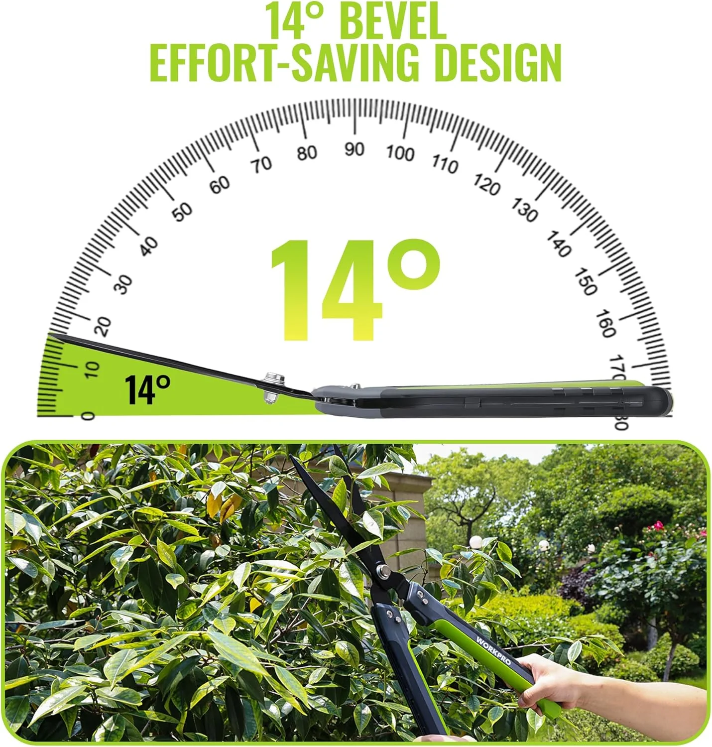WORKPRO 23” Hedge Shears, Foldable Hedge Clippers for Most Garden Plants | Manual Hedge Trimmers with Wavy Blades & Ergonomic Handle, Garden Shears for Hedges, Shrubs, Boxwood, Dense Garden Growth - Image 5