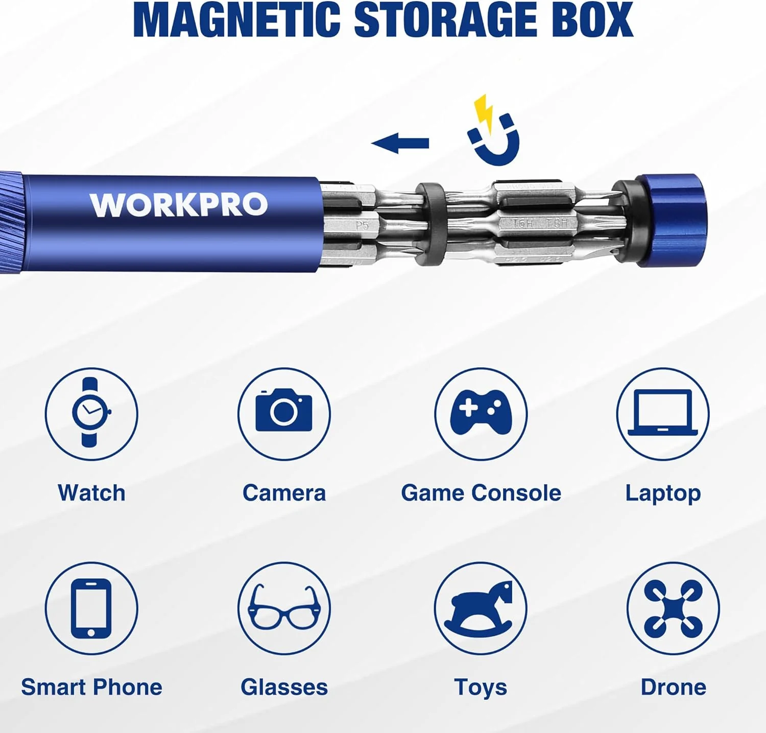 WORKPRO 24 in 1 Multi Bit Mini Screwdriver Set Magnetic, Manual Pen Screwdrivers, Tough S2 Steel Small Screwdriver Bits for Eyeglass, Watch, Laptop, Phone, Jewelry and Electronic, Blue - Image 2