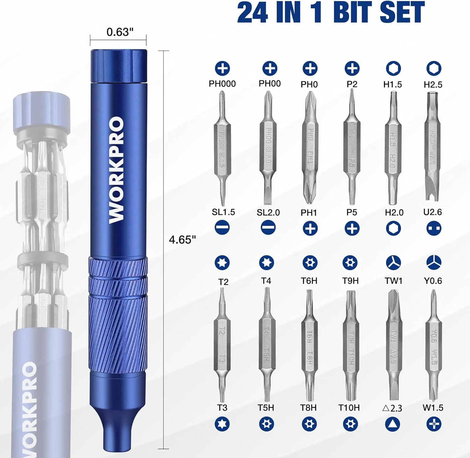 WORKPRO 24 in 1 Multi Bit Mini Screwdriver Set Magnetic, Manual Pen Screwdrivers, Tough S2 Steel Small Screwdriver Bits for Eyeglass, Watch, Laptop, Phone, Jewelry and Electronic, Blue - Image 4