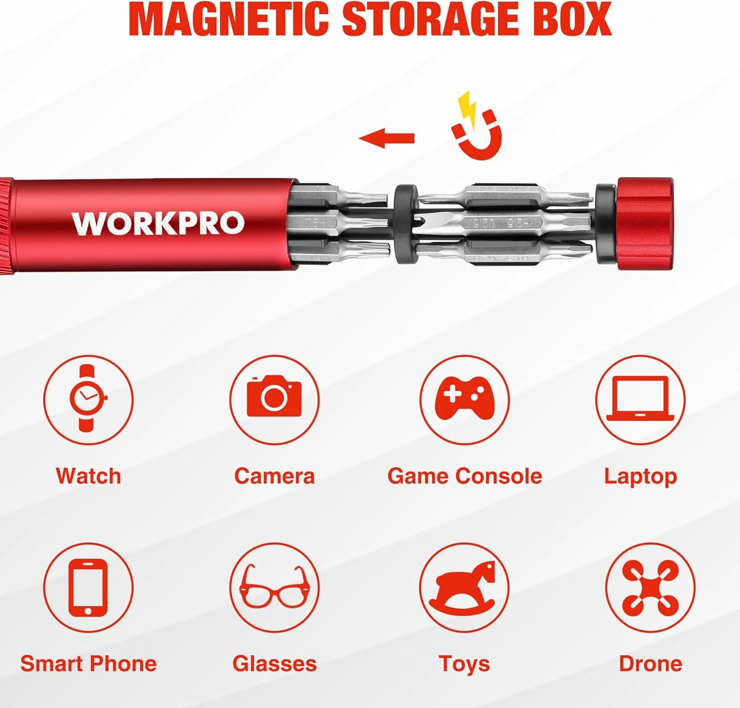 WORKPRO 24 in 1 Multi Bit Mini Screwdriver Set Magnetic, Manual Pen Screwdrivers, Tough S2 Steel Small Screwdriver Bits for Eyeglass, Watch, Laptop, Phone, Jewelry and Electronic, Red - Image 2