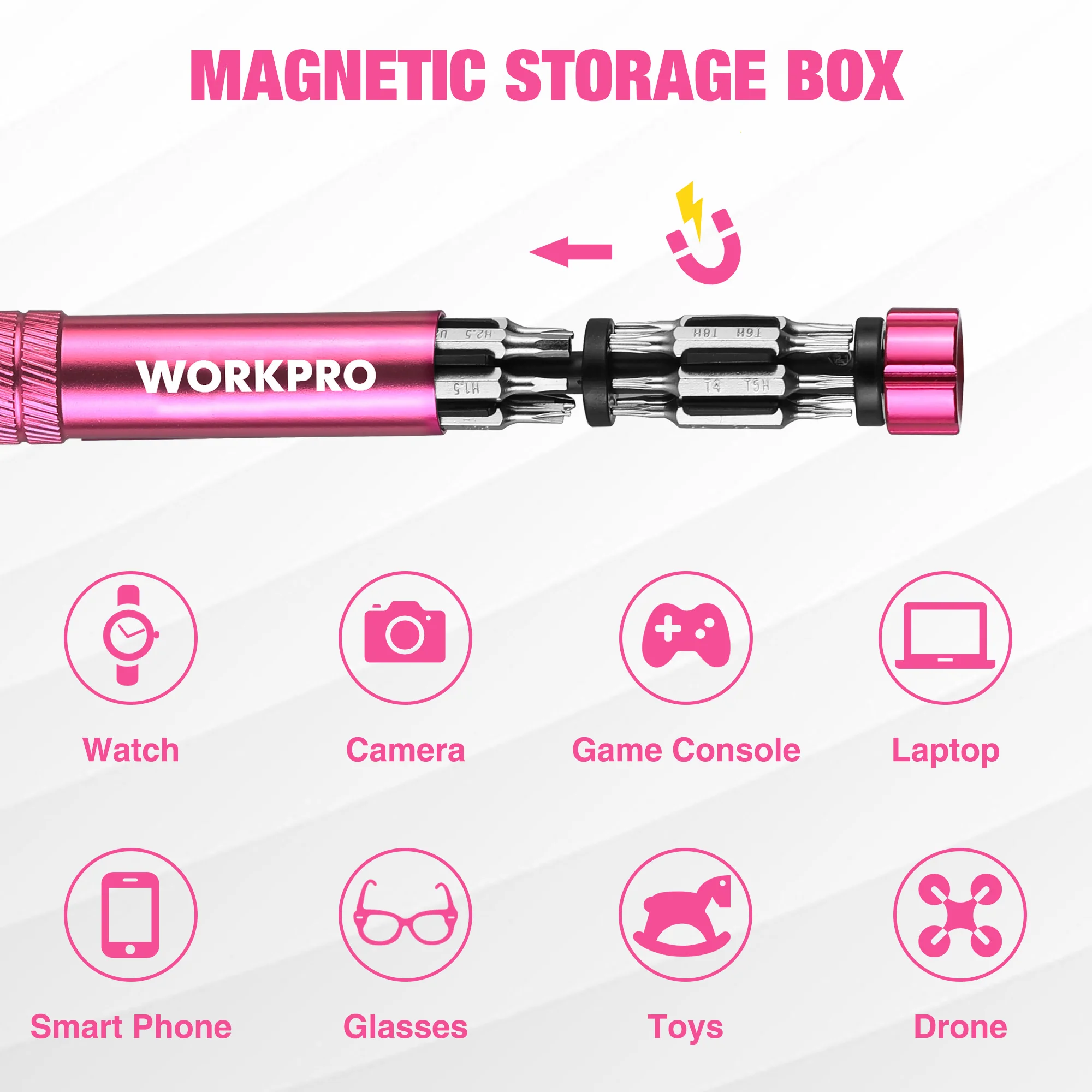 WORKPRO 24-in-1 Precision Screwdriver Sets, 24 pcs Tough S2 Steel Small Screwdriver Bits - Pink Ribbon - Image 3