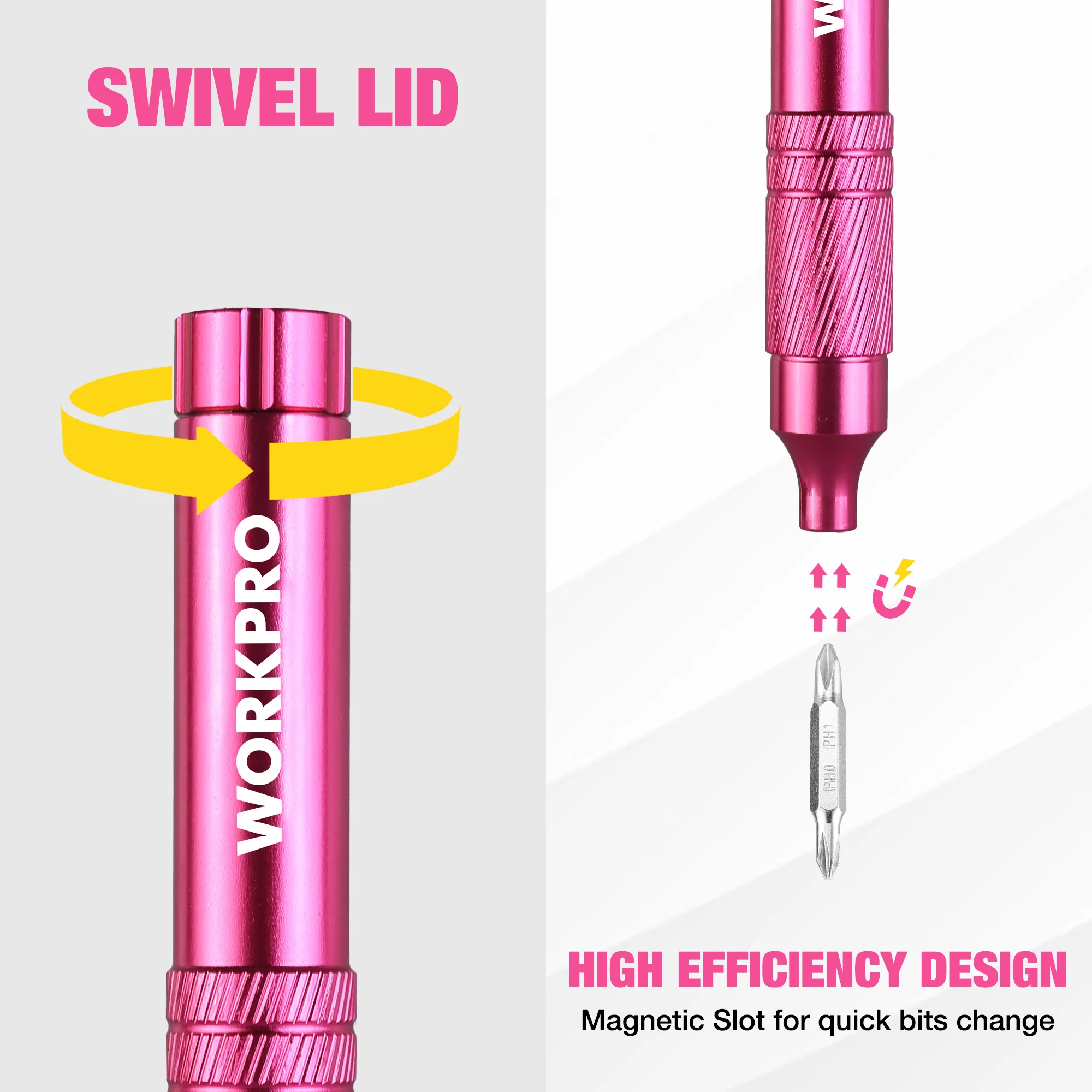 WORKPRO 24-in-1 Precision Screwdriver Sets, 24 pcs Tough S2 Steel Small Screwdriver Bits - Pink Ribbon - Image 5