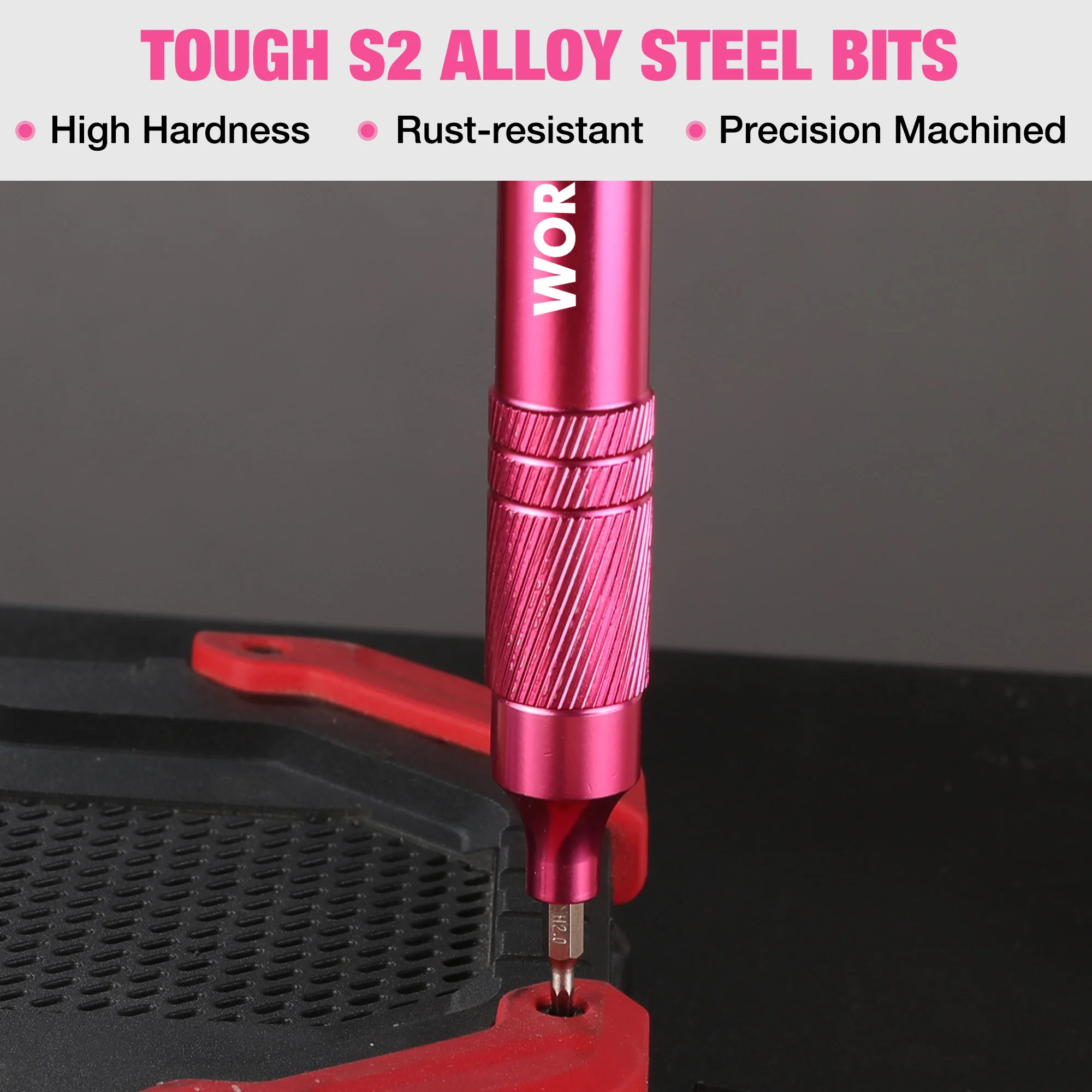 WORKPRO 24-in-1 Precision Screwdriver Sets, 24 pcs Tough S2 Steel Small Screwdriver Bits - Pink Ribbon - Image 6