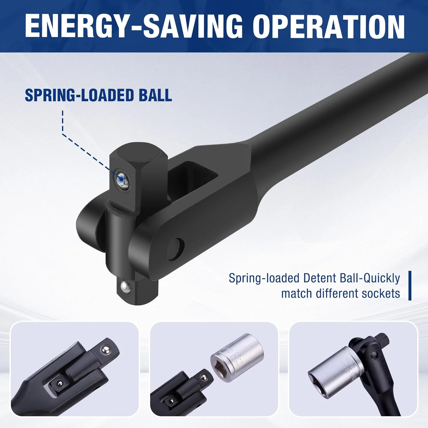 WORKPRO 24-inch Dual Drive Breaker Bar, 3/8" & 1/2" Drive, Heavy Duty Breaker Bars with 360° Flex Head, Spring-loaded Detent Ball, CR-MO Head, Premium Chrome Vanadium Steel with Black Phosphate Finish - Image 6