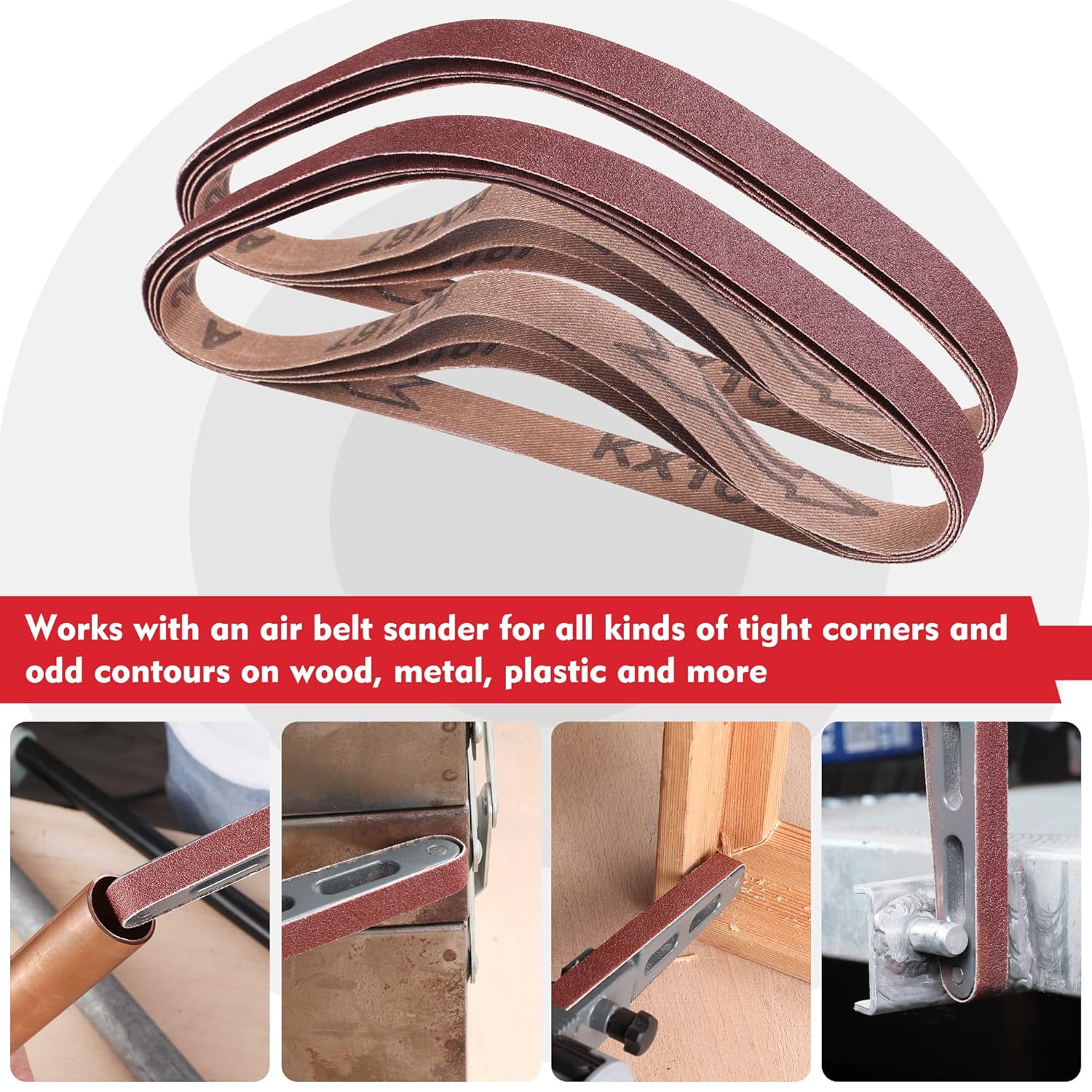 WORKPRO 24 Pack 1/2 x 18 Inch Sanding Belts, Aluminum Oxide Abrasive Belts, 4 Each of 40/60/80/120/180/240 Grits, Belt Sander Tool for Woodworking, Metal Polishing, Red - Image 6