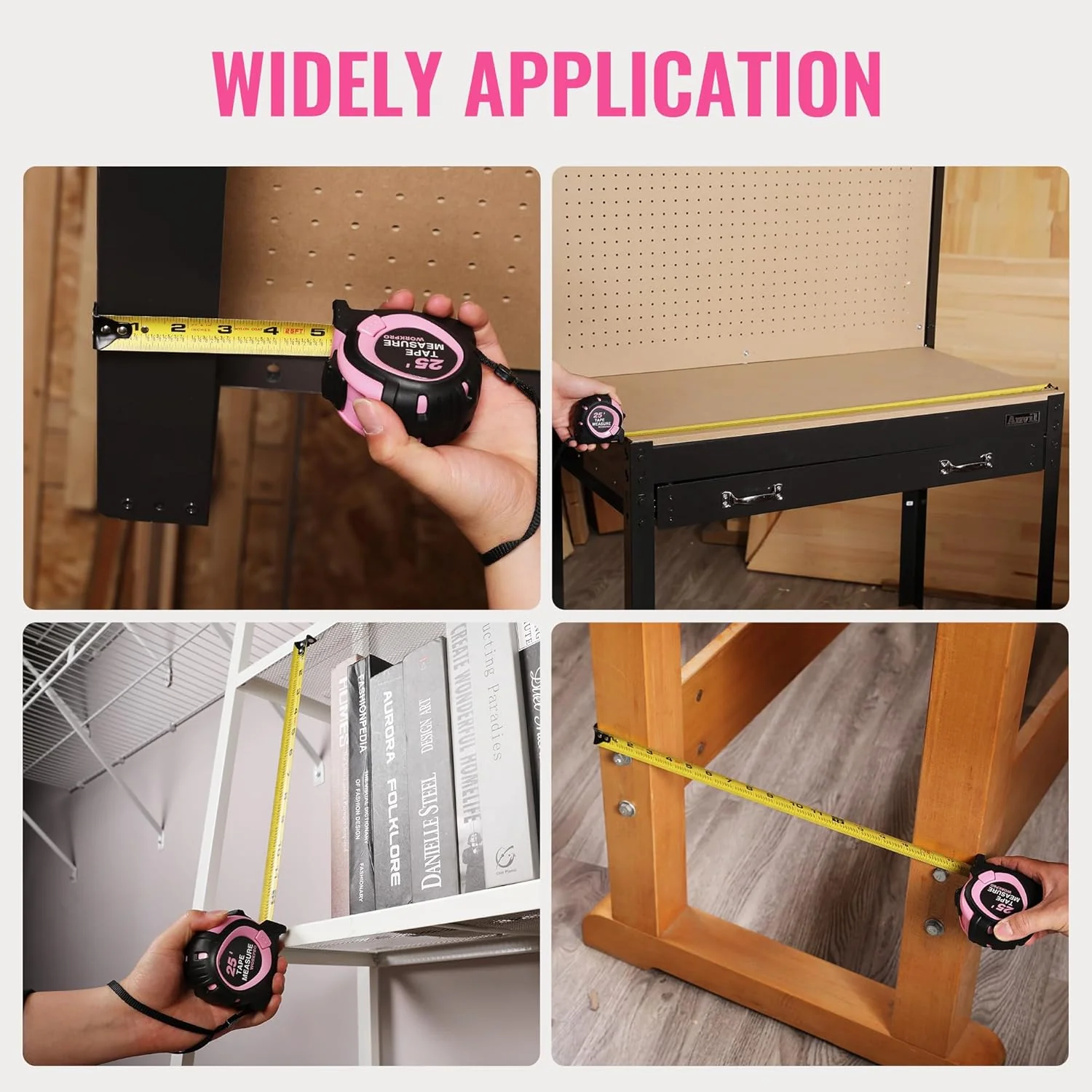 WORKPRO 25-FT Tape Measure with Fractions, 3 Brakes Retractable Measuring Tape, Compact Measurement Tape with Magnetic Hook, Nylon Coating Blade Accuracy 1/32¡±, Pink - Image 7