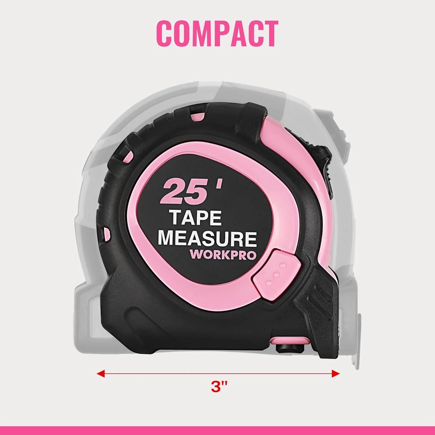 WORKPRO 25-FT Tape Measure with Fractions, 3 Brakes Retractable Measuring Tape, Compact Measurement Tape with Magnetic Hook, Nylon Coating Blade Accuracy 1/32¡±, Pink - Image 8
