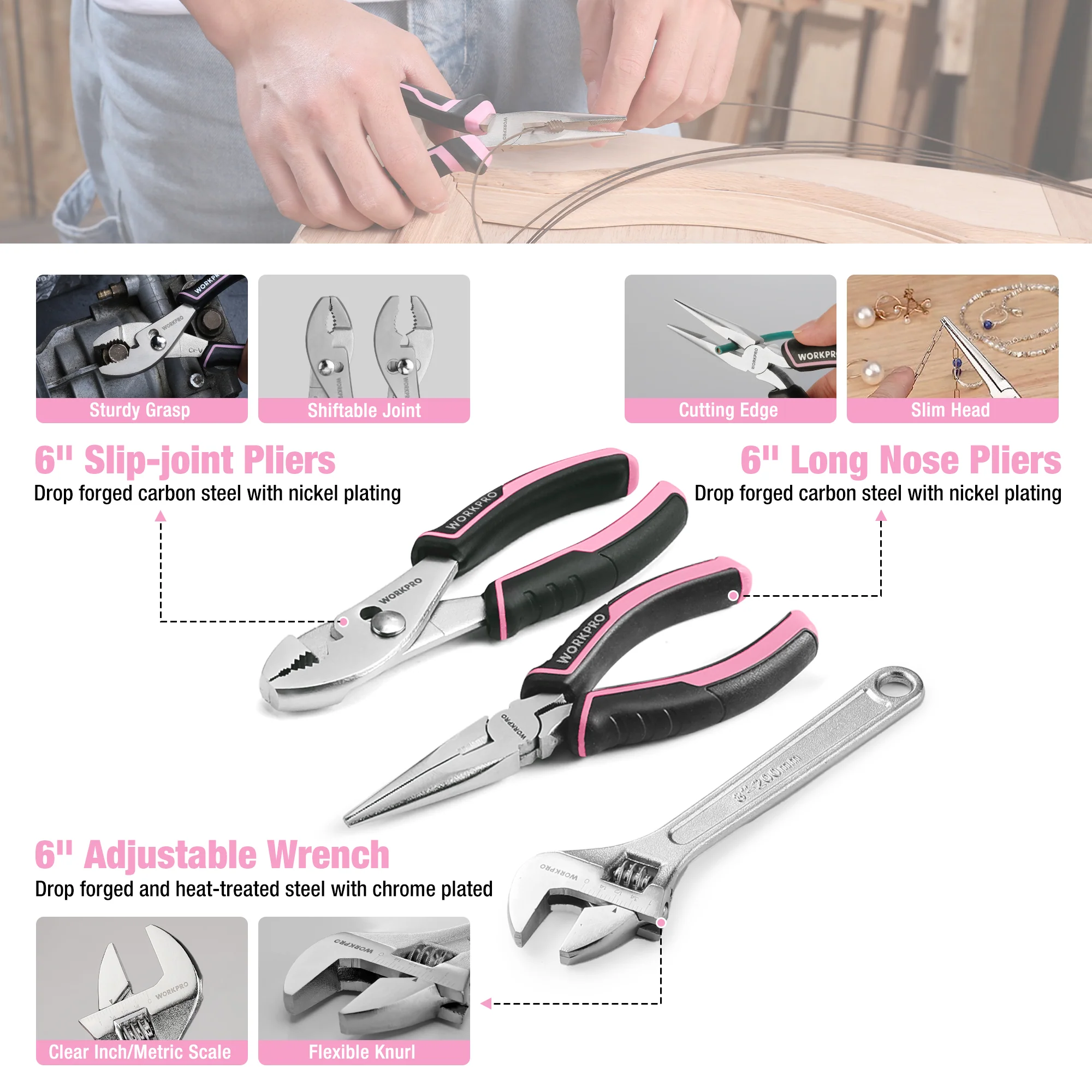 WORKPRO 258PCS / 284PCS Complete Household Tool Set - Pink Ribbon - Image 3