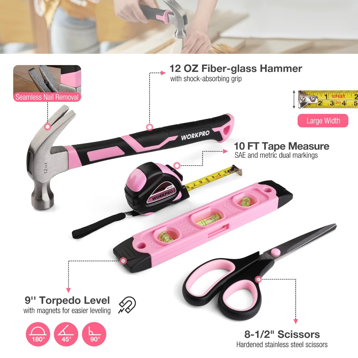 WORKPRO 258PCS / 284PCS Complete Household Tool Set - Pink Ribbon - Image 4