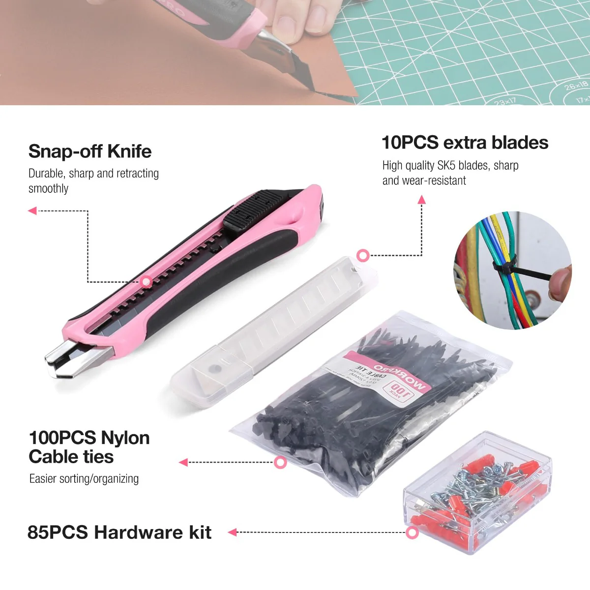 WORKPRO 258PCS / 284PCS Complete Household Tool Set - Pink Ribbon - Image 5