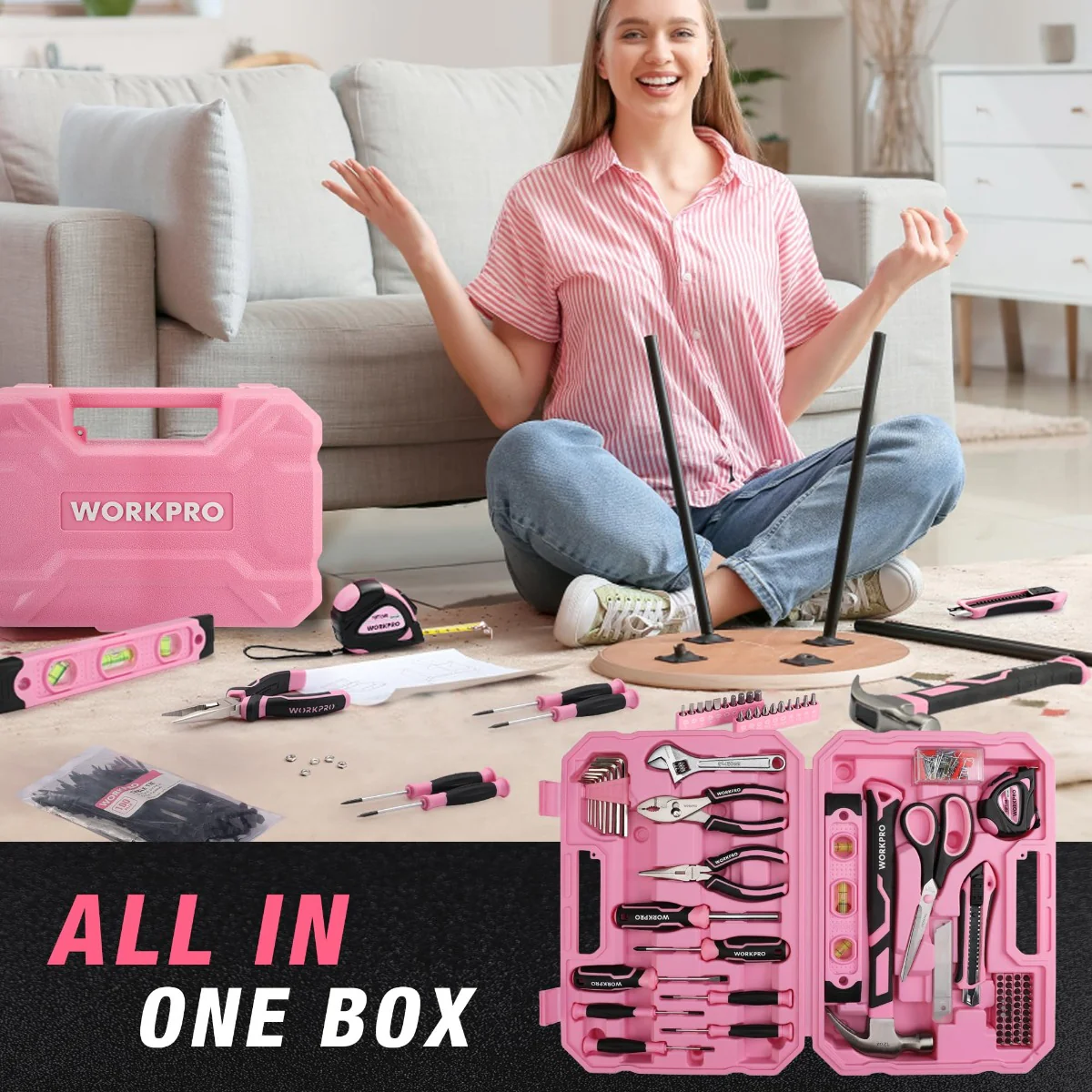 WORKPRO 258PCS / 284PCS Complete Household Tool Set - Pink Ribbon - Image 8