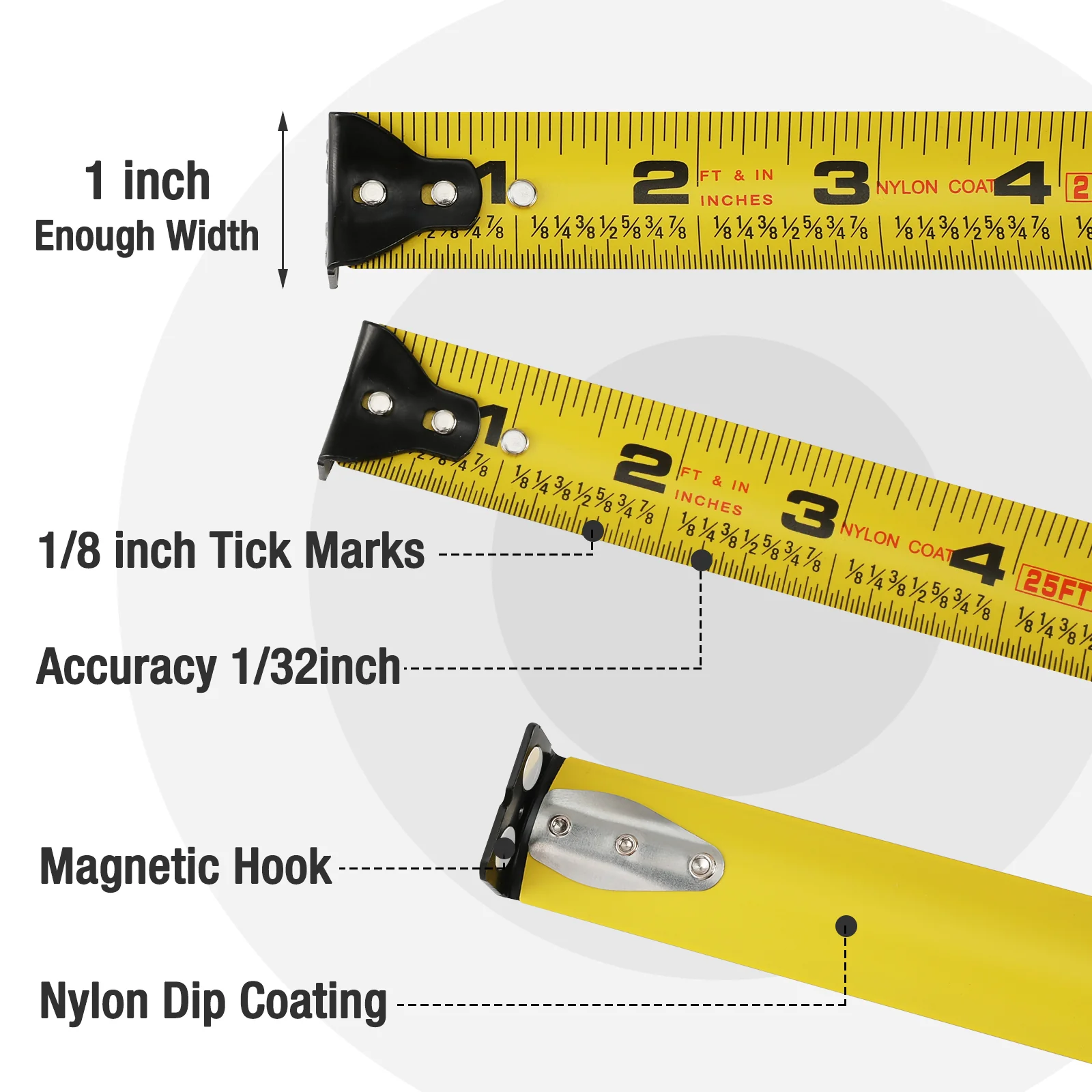 WORKPRO 25FT Pink Magnetic Hook Measuring Tape, 1/32" Accuracy with Retractable Nylon Coating & Belt Clip - Pink Ribbon - Image 3