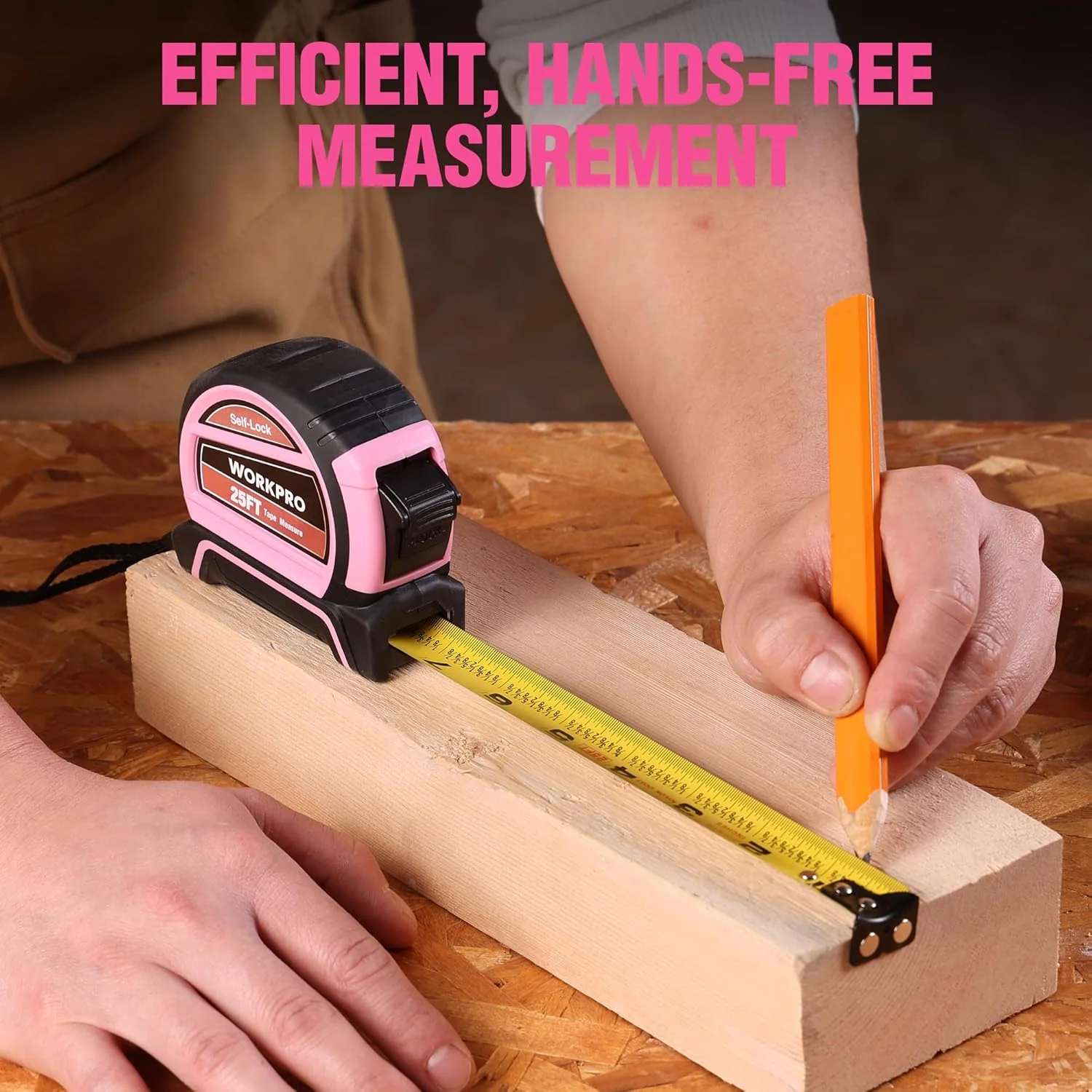 WORKPRO 25FT Pink Tape Measure, Dual Lock Tape Measure with Fractions Every 1/8" and 1/32" Accuracy, Quick Read, Nylon Coated with Magnetic Hook, Shock-Resistant Case and Belt Clip - Pink Ribbon - Image 6