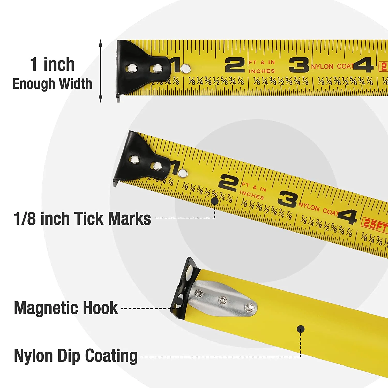WORKPRO 25FT Tape Measure, 1/8 Fractions, and 1/32 Accuracy Easy Read Measuring Tape, Retractable Nylon Coating Measurement Tape - Image 5