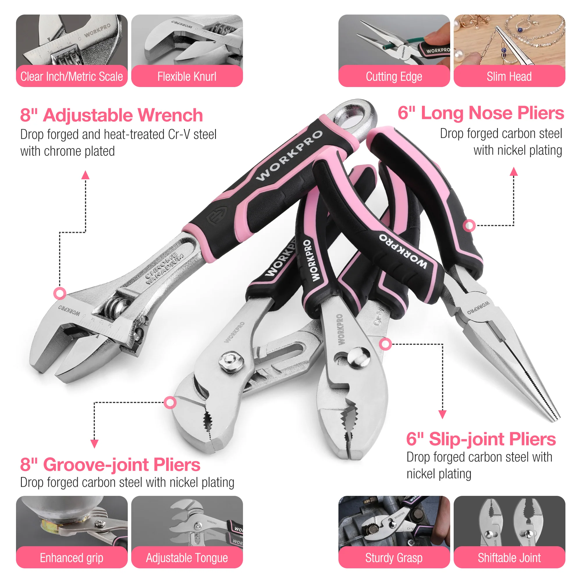 WORKPRO 263 Pcs / 277 Pcs Pink Tool Set with Wide Mouth Open Storage Bag - Pink Ribbon - Image 12