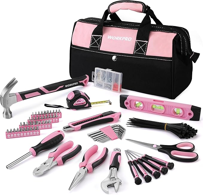 WORKPRO 263 Pcs / 277 Pcs Pink Tool Set with Wide Mouth Open Storage Bag - Pink Ribbon - Image 3