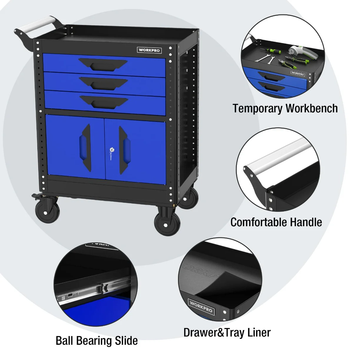 WORKPRO 27.5 Inch 3-Drawer Rolling Tool Chest with Wheels - Image 5