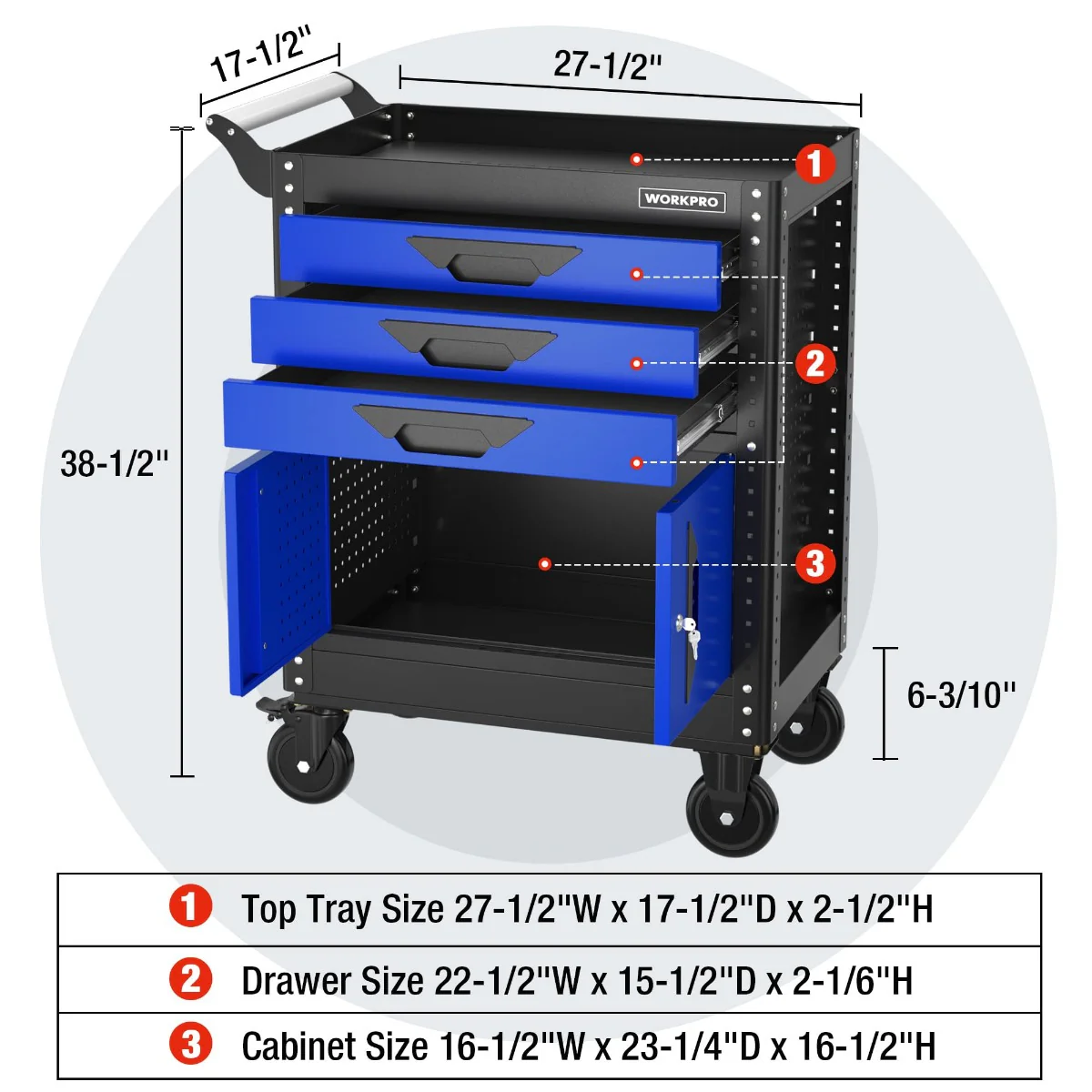 WORKPRO 27.5 Inch 3-Drawer Rolling Tool Chest with Wheels - Image 8