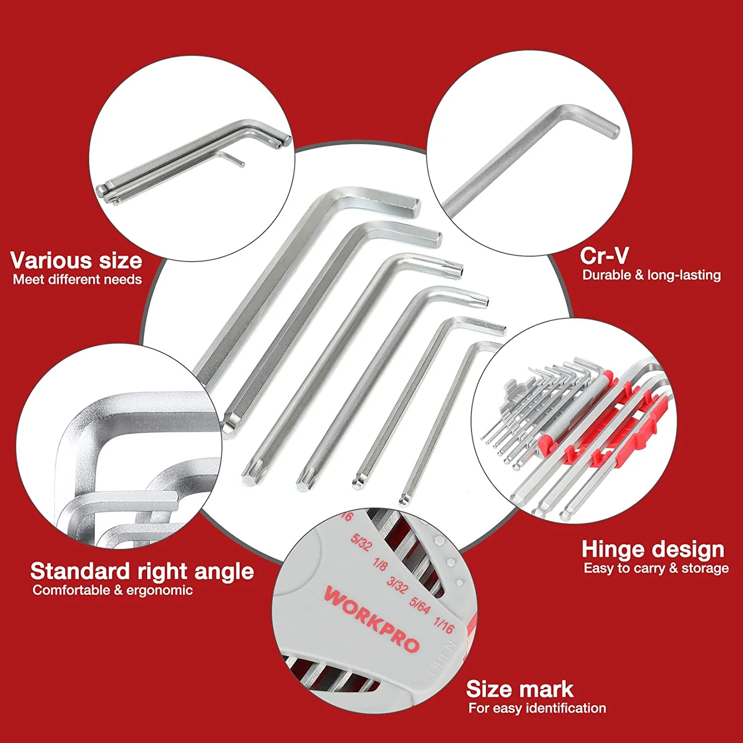 WORKPRO 27 Pcs Long Arm Ball End Allen Wrench Set for Excellent Grip and Torque Transfer - Image 2