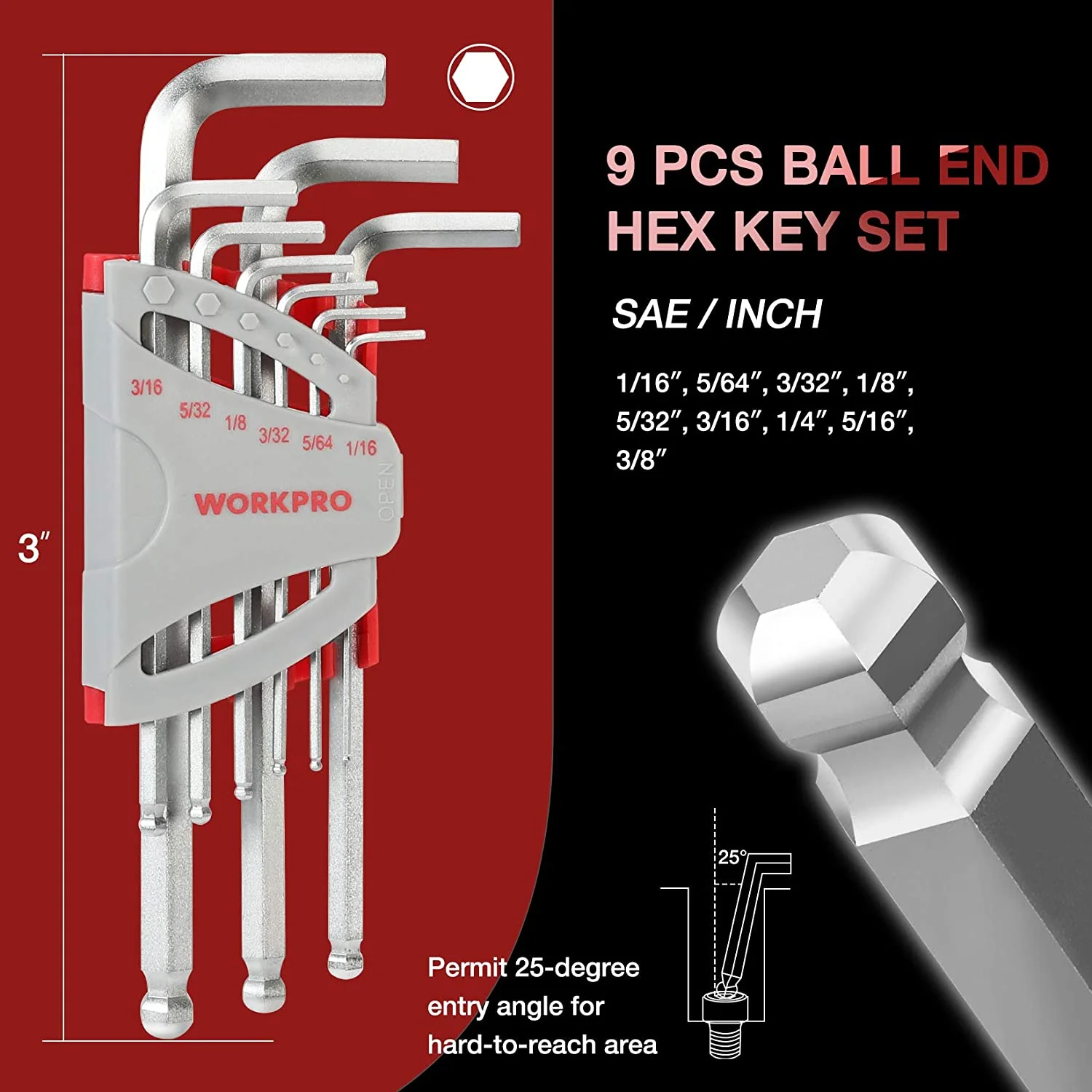 WORKPRO 27 Pcs Long Arm Ball End Allen Wrench Set for Excellent Grip and Torque Transfer - Image 3