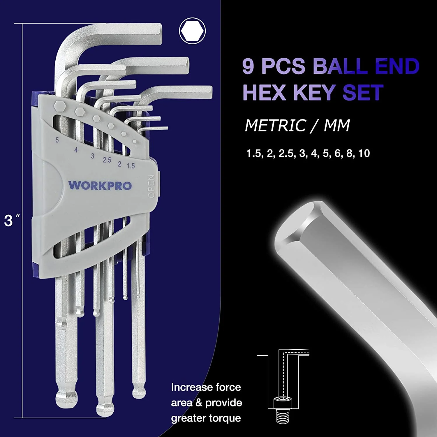 WORKPRO 27 Pcs Long Arm Ball End Allen Wrench Set for Excellent Grip and Torque Transfer - Image 5