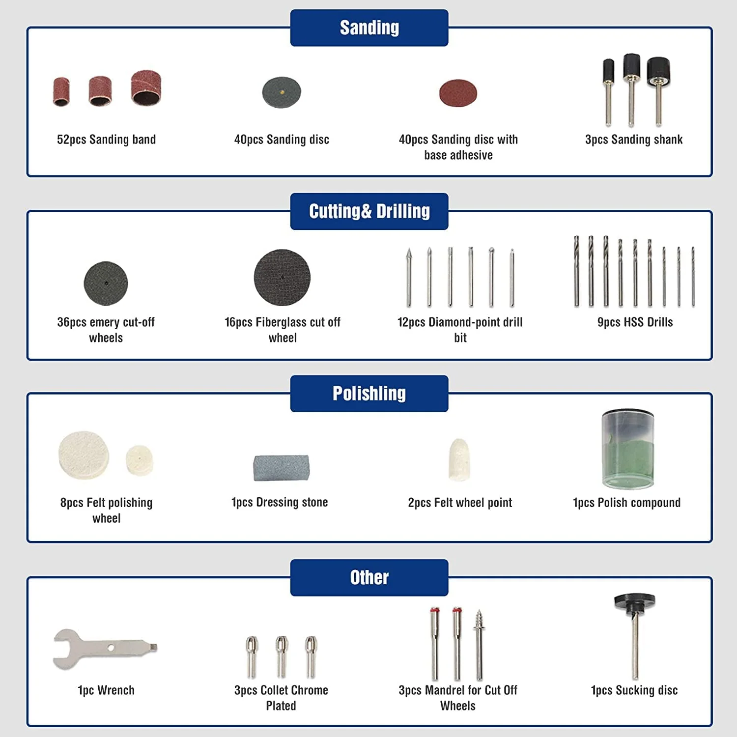 WORKPRO 276 Pcs Rotary Tool Accessories Kit Cutting Carving and Polishing Universal Fitment - Image 4