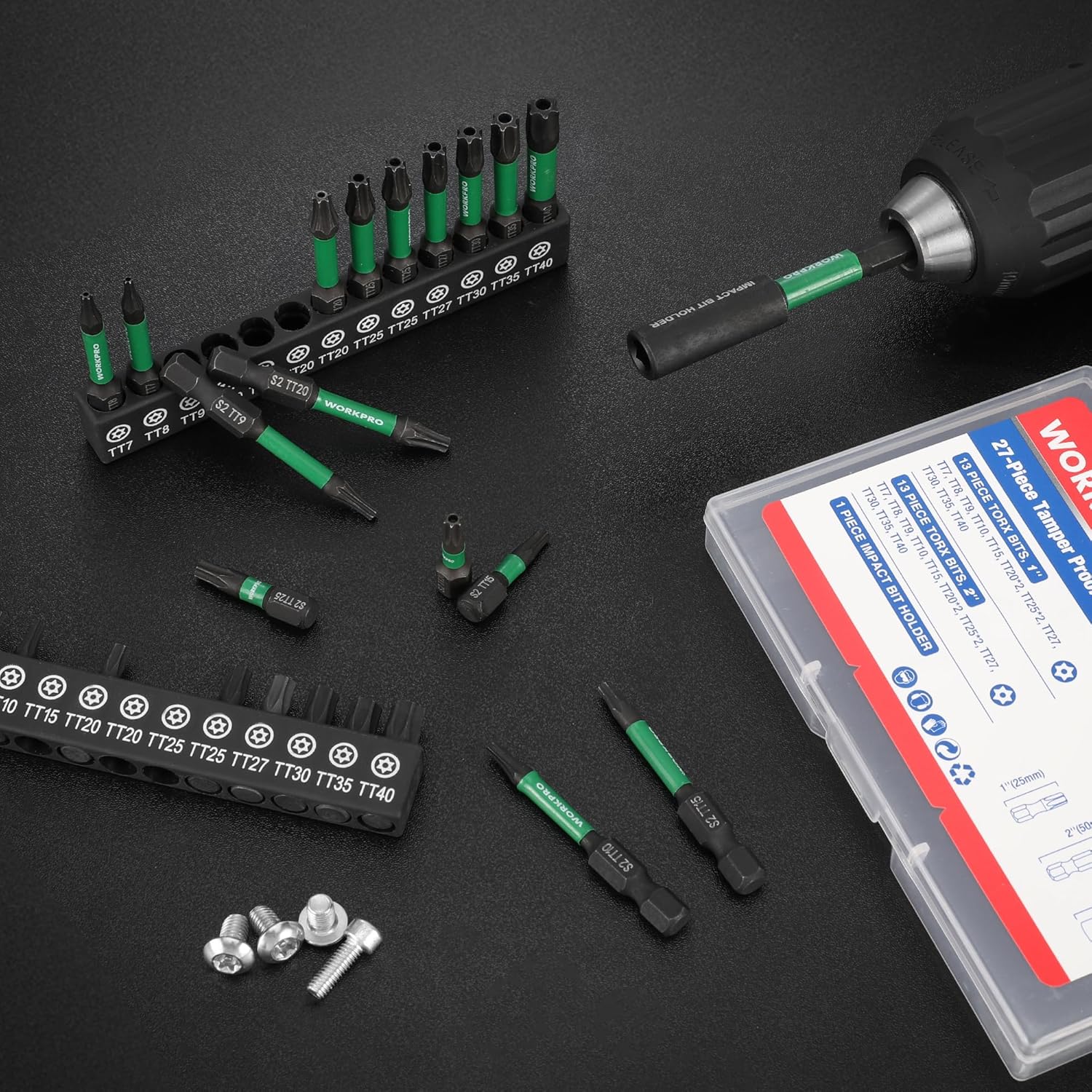 WORKPRO 27pcs Impact Torx Bit Set (TT7-TT40), Security Torx Bit Set, CNC Machined S2 Steel Tamper Proof Torx Bit with Magnetic Tip, 1/4" Hex-Shank, 1"&2" Long Star Bits with Extension and Storage Box - Image 8