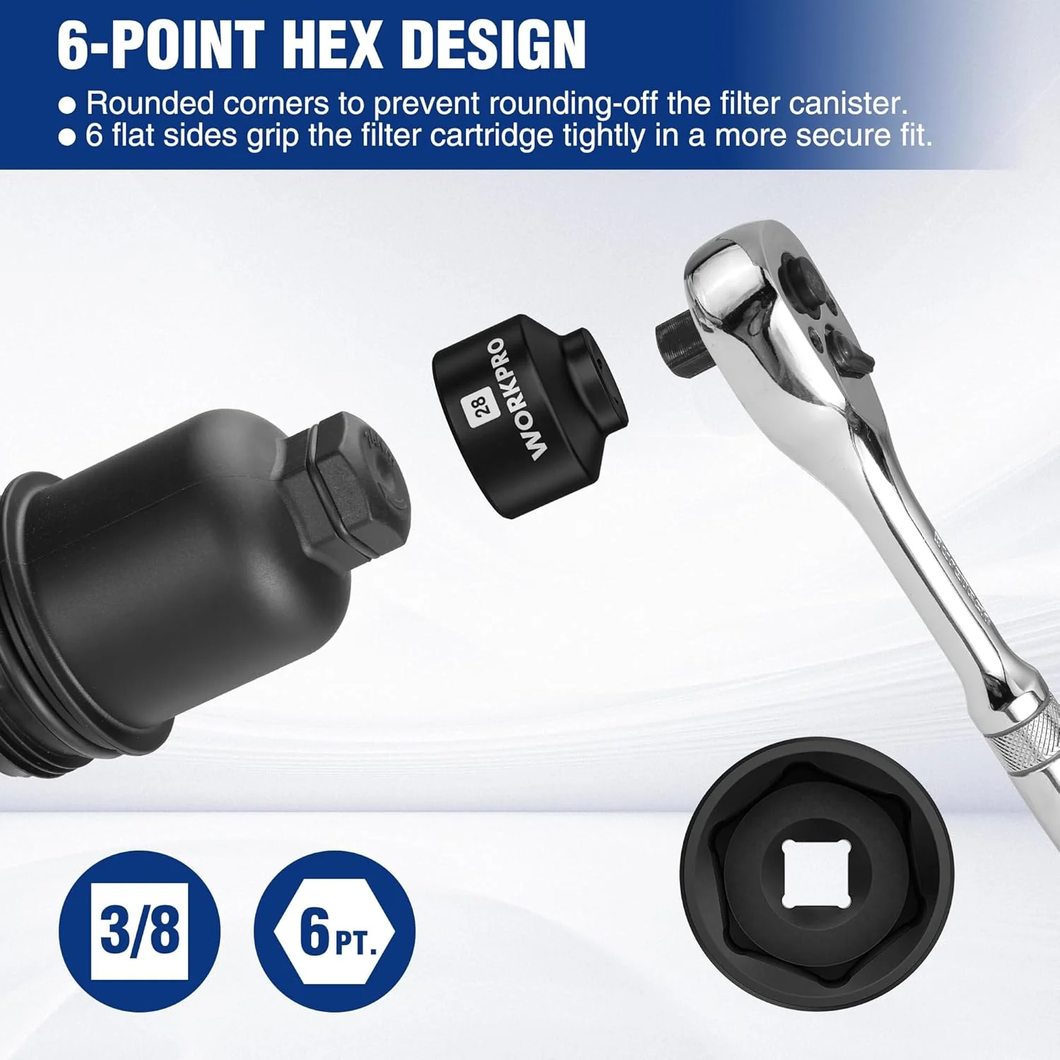 WORKPRO 28mm Oil Filter Socket Wrench, Oil Filter Removal Tool, Oil Filter Change Set, Ideal for Some Dodge Ram 6.7L Cummins Oil/Fuel Filter Canister - Image 2