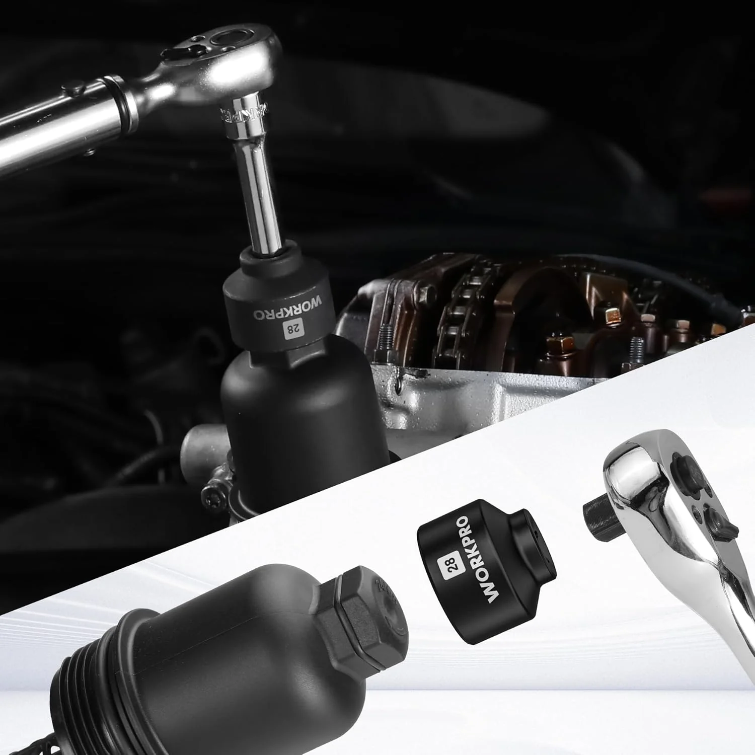 WORKPRO 28mm Oil Filter Socket Wrench, Oil Filter Removal Tool, Oil Filter Change Set, Ideal for Some Dodge Ram 6.7L Cummins Oil/Fuel Filter Canister - Image 5