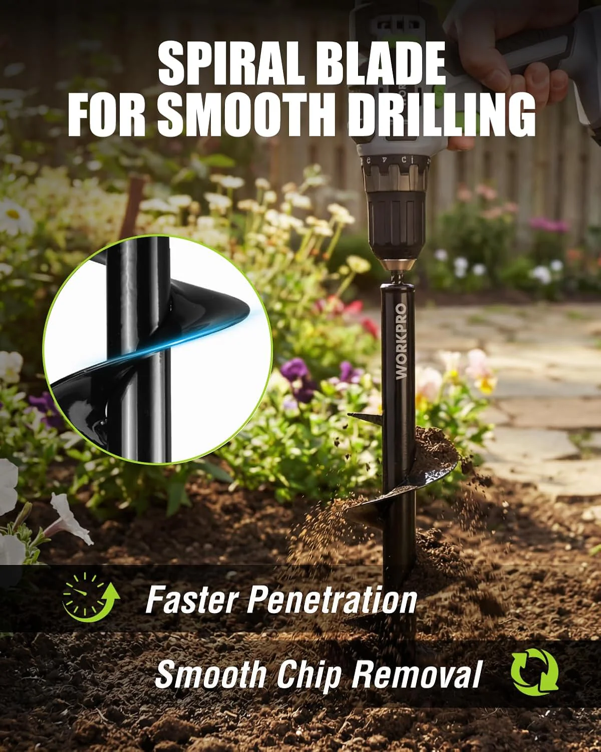 WORKPRO 2PC Auger Drill Bit Set for Planting – 1.6 x 16 Inch & 3.5 x 16 Inch Garden Auger Bits, Spiral Drill for Digging Bulb Holes, Fence Posts & Umbrella Holes, Fits 3/8" Hex Drive Drill - Image 4