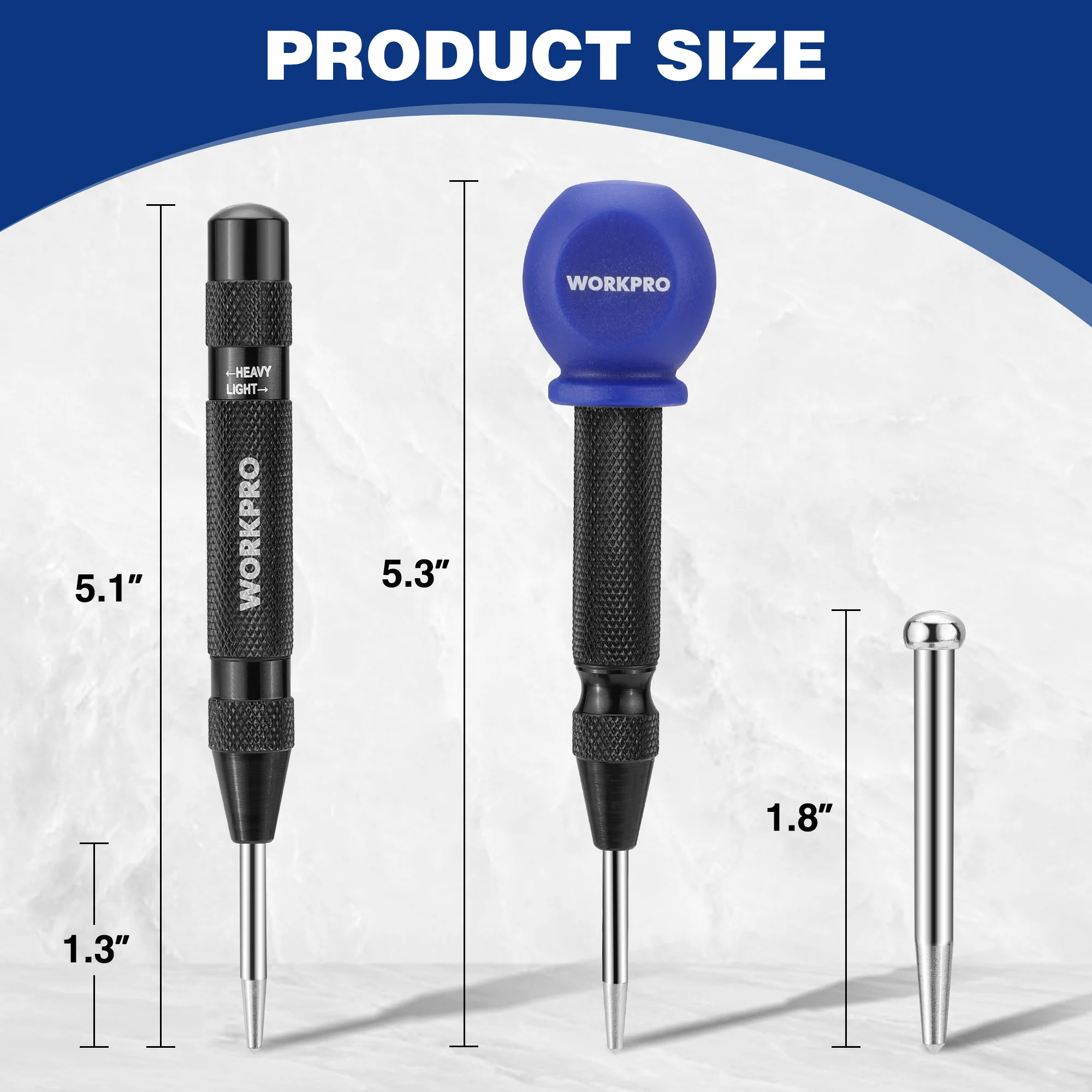 WORKPRO 2PCS Metal Automatic Adjustable Spring Loaded Center Punch with an Extra Replacement Tip - Image 2