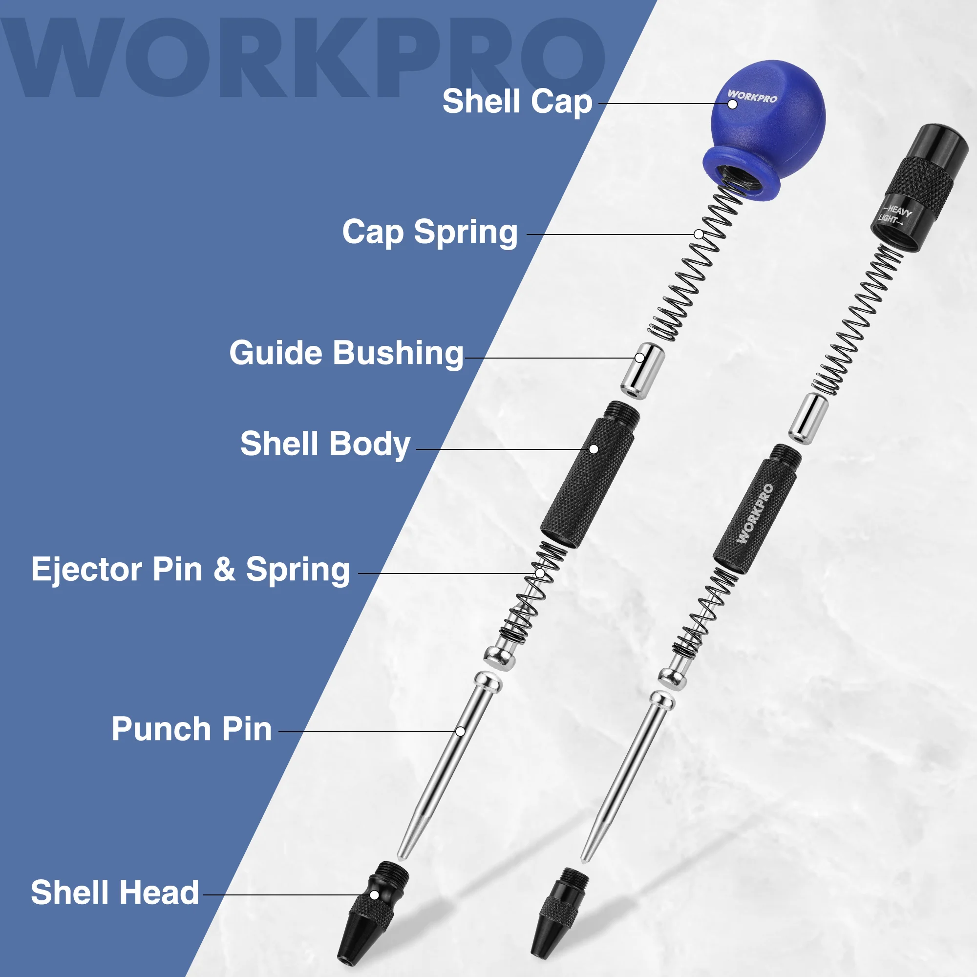 WORKPRO 2PCS Metal Automatic Adjustable Spring Loaded Center Punch with an Extra Replacement Tip - Image 6