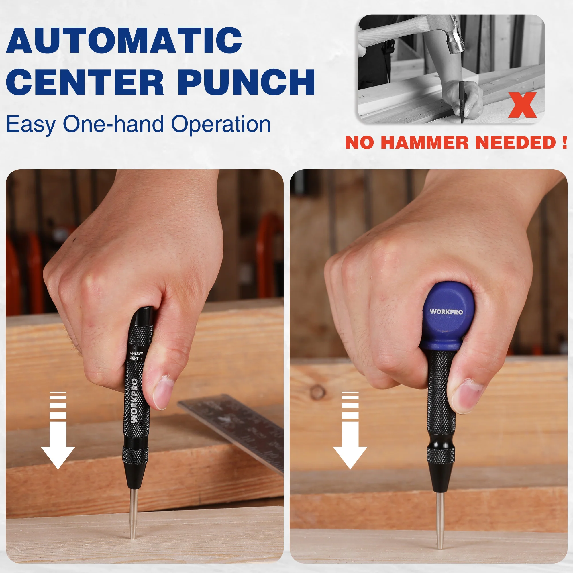WORKPRO 2PCS Metal Automatic Adjustable Spring Loaded Center Punch with an Extra Replacement Tip - Image 7
