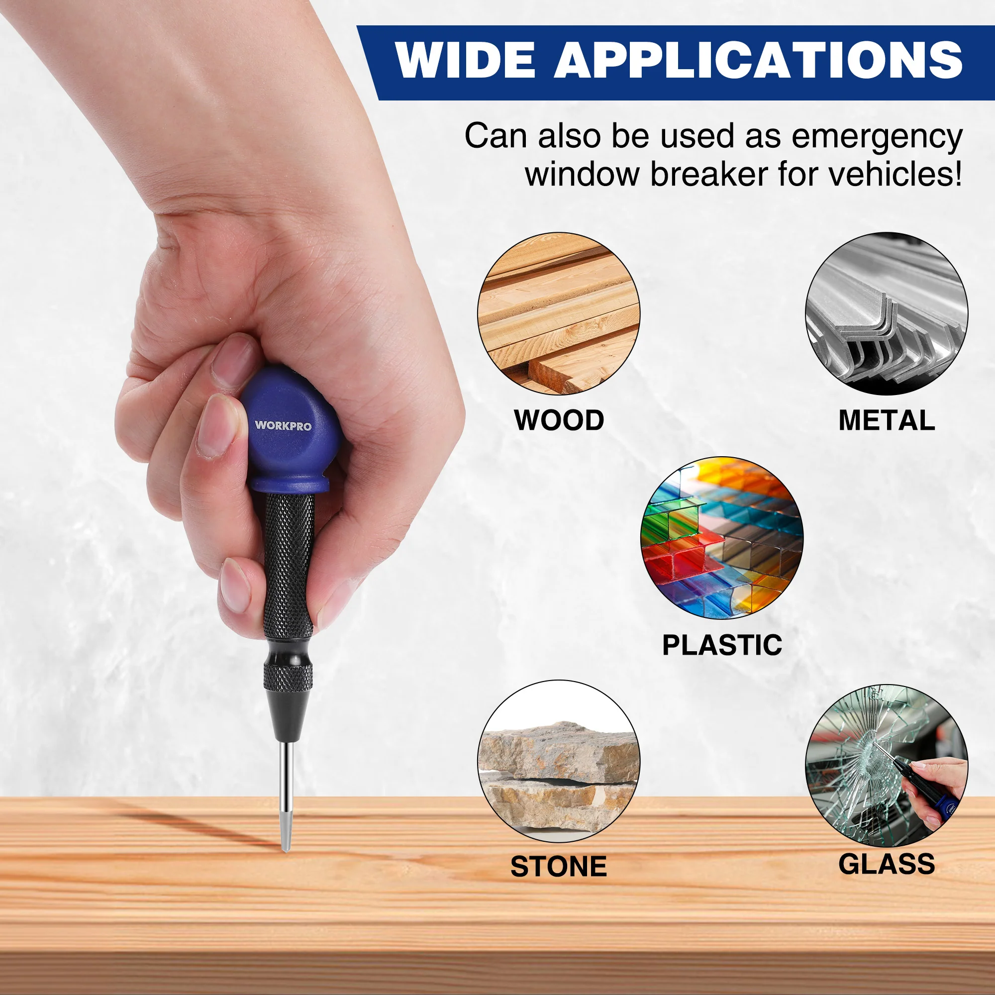 WORKPRO 2PCS Metal Automatic Adjustable Spring Loaded Center Punch with an Extra Replacement Tip - Image 8