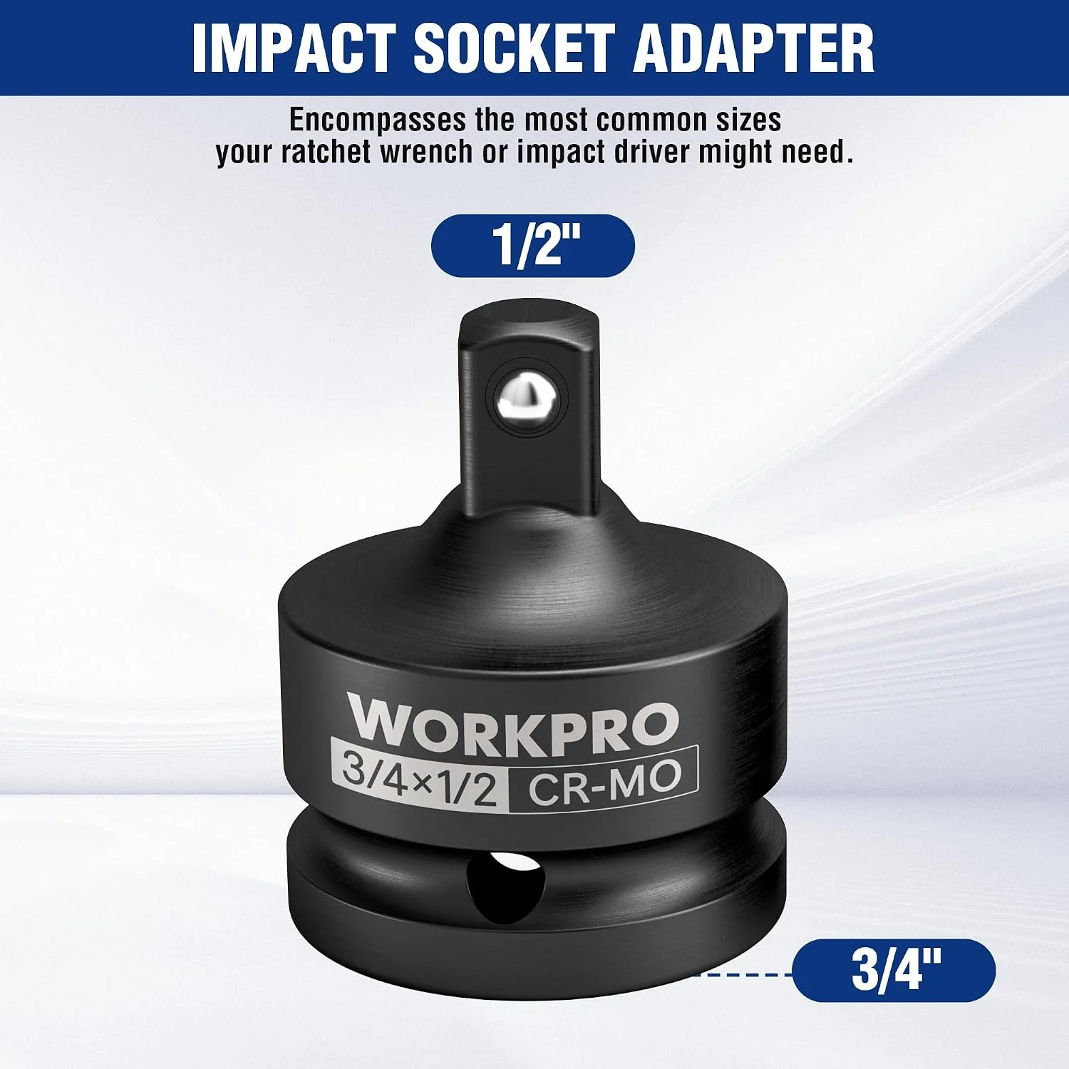WORKPRO 3/4" F to 1/2" M Impact Socket Adapter, Cr-Mo Steel, Socket Adapter Set for Impact Driver Conversions, Square Drive Reducer for Impact Driver Wrench - Image 2