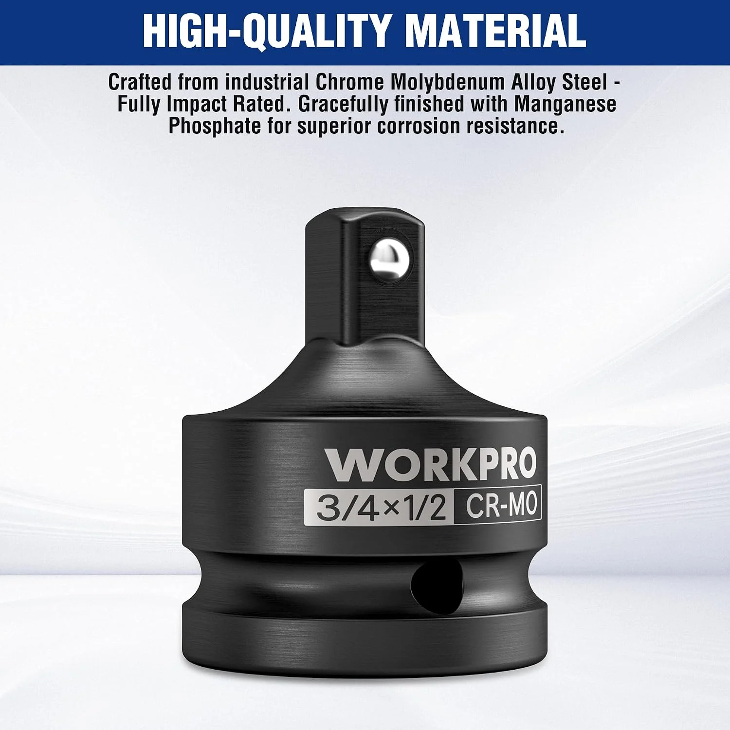 WORKPRO 3/4" F to 1/2" M Impact Socket Adapter, Cr-Mo Steel, Socket Adapter Set for Impact Driver Conversions, Square Drive Reducer for Impact Driver Wrench - Image 4
