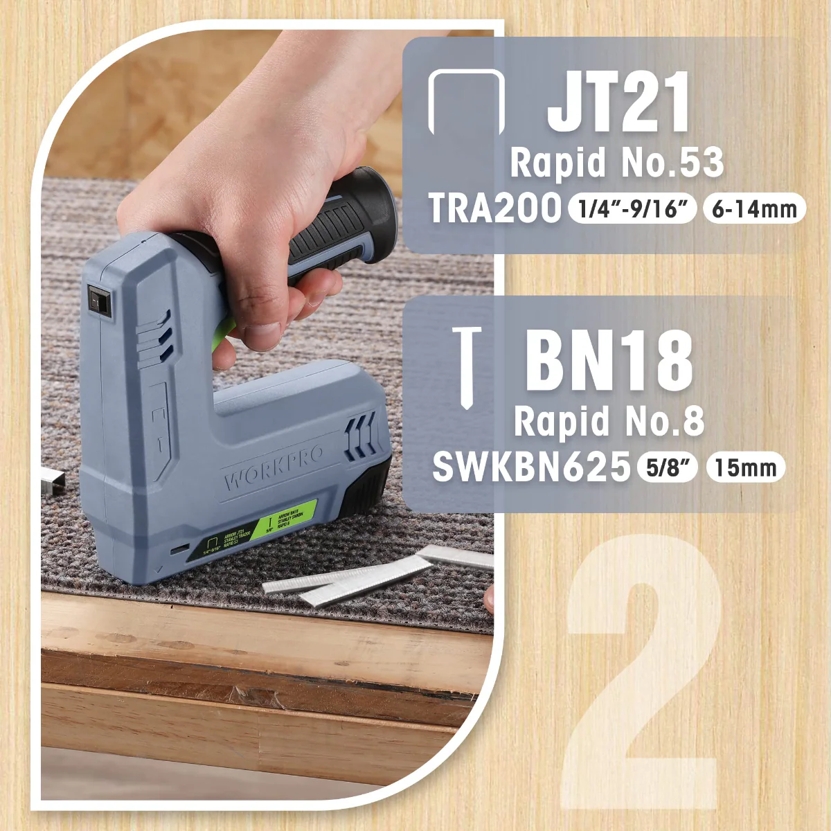 WORKPRO 3.6V 2.0Ah Battery Powered Electric Cordless 2-in-1 Staple and Nail Gun - Pink Ribbon - Image 12