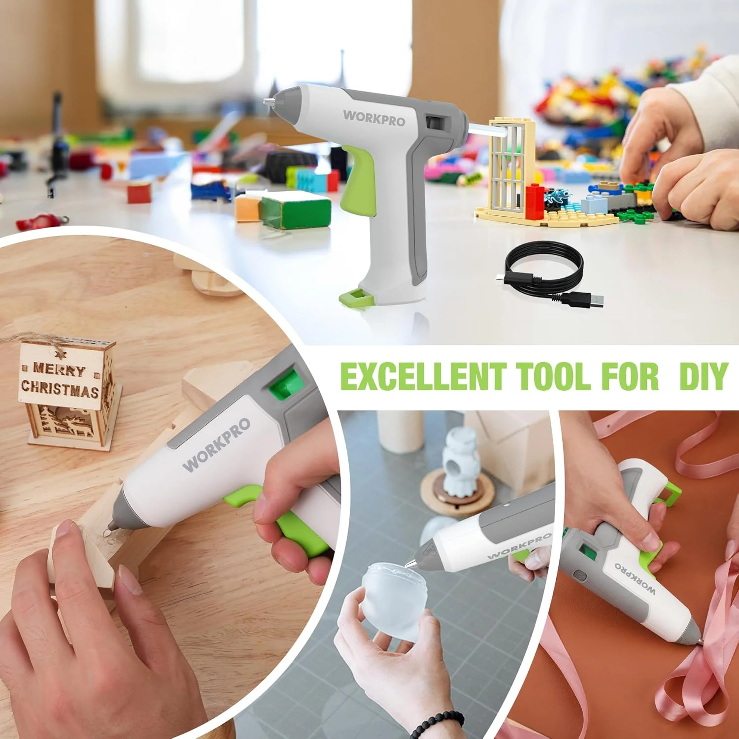 WORKPRO 3.6V Cordless Hot Glue Gun, Energy Saving Rechargeable Fast Heating Glue Gun Kit with 20 Pcs Mini Glue Sticks, Ultra Light Automatic-Safety-Power-Off Glue Gun, Fit for Mini Sticks(0.27" Dia) - Image 8
