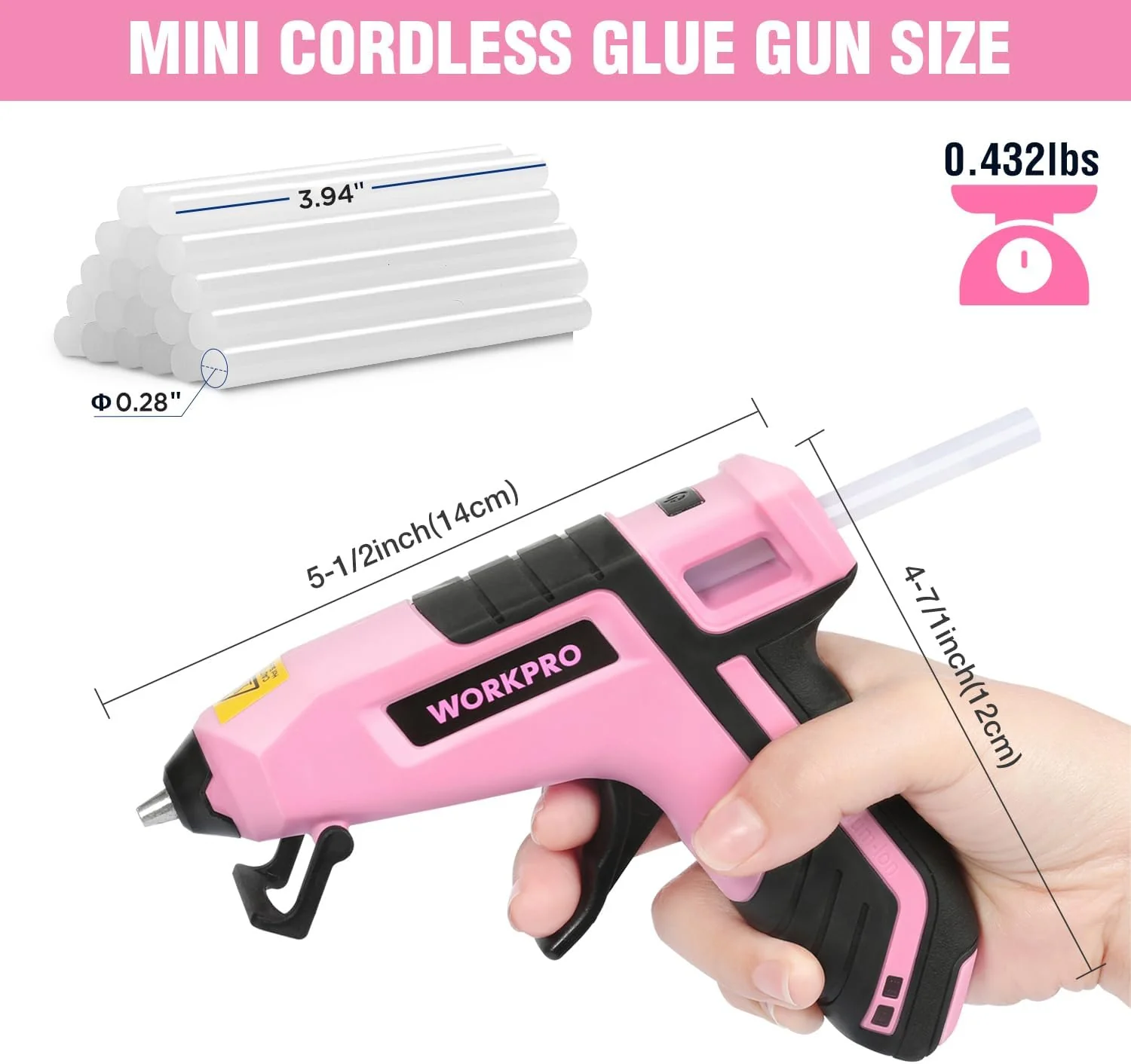 WORKPRO 3.6V Cordless Hot Glue Gun (Upgrade), with 20 Pcs Premium Mini Glue Sticks- Pink Ribbon - Image 5