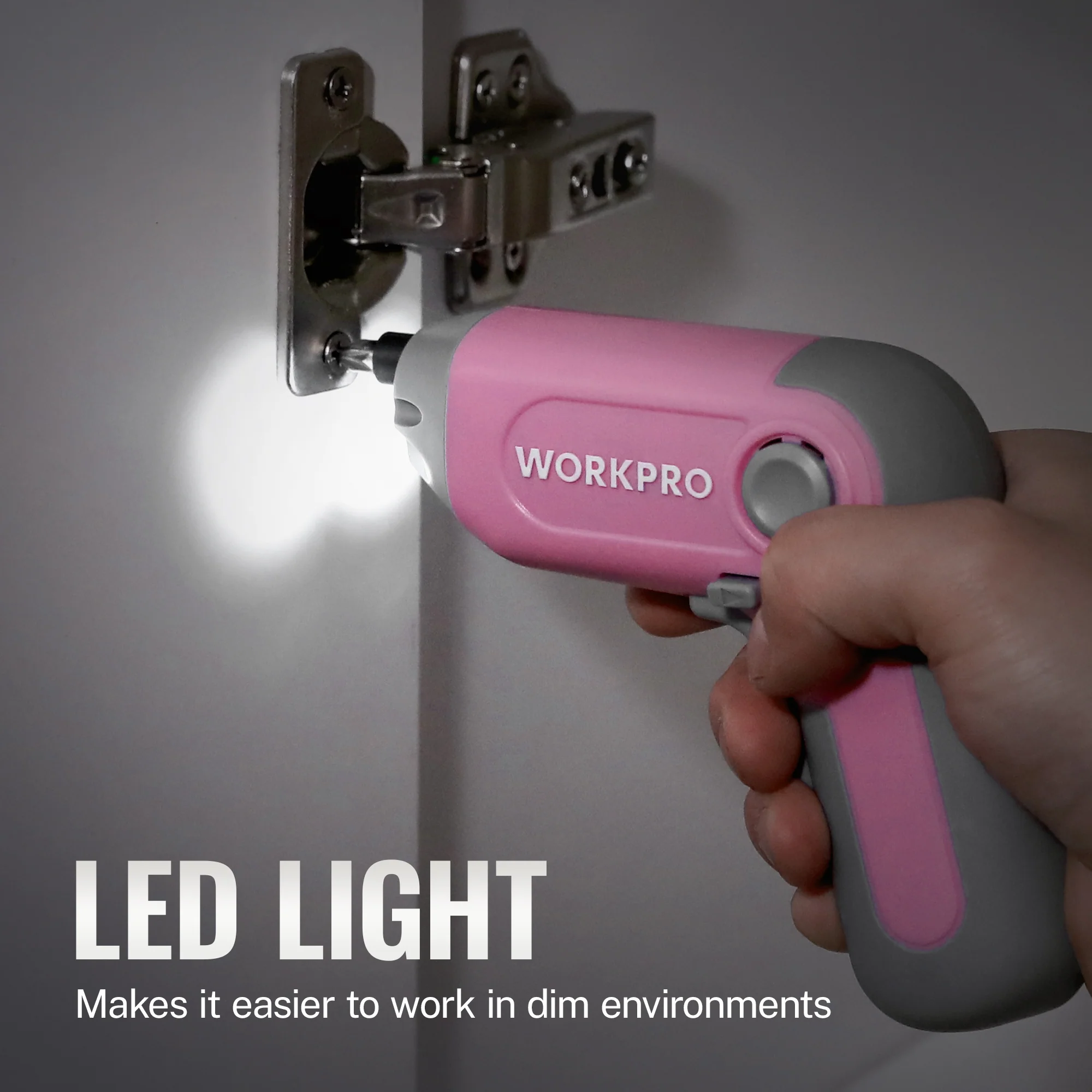 WORKPRO 3.6V Electric Cordless Rechargeable Screwdriver with Offset Driving Shaft, 22PCS Bits - Pink Ribbon - Image 4