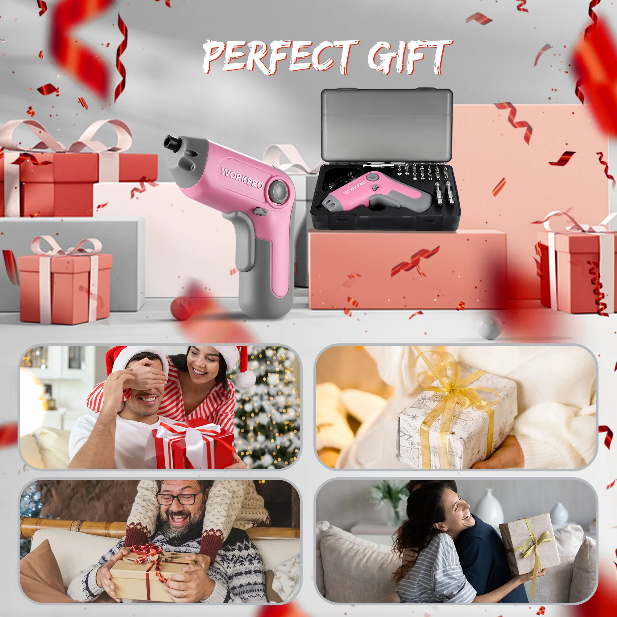 WORKPRO 3.6V Electric Cordless Rechargeable Screwdriver with Offset Driving Shaft, 22PCS Bits - Pink Ribbon - Image 8