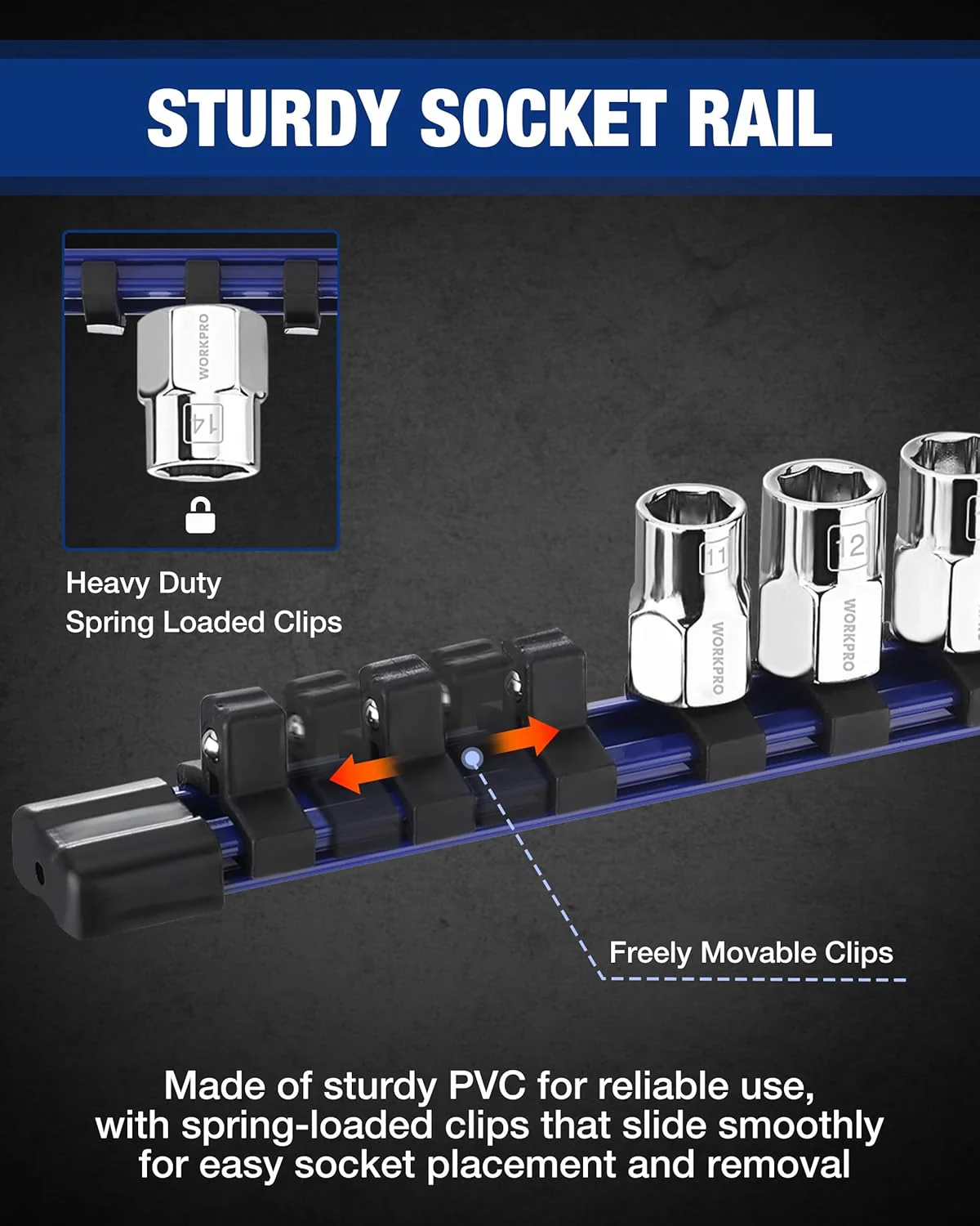 WORKPRO 3/8" Drive Socket Set, 10-Piece Metric CR-V Socket Set with Rail | Standard & Shallow Sockets, External Hex Socket, 7mm to 17mm, 6-Point, Size Markings, PVC Socket Organizer, for Auto Repairs - Image 6