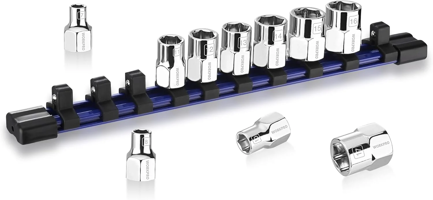 WORKPRO 3/8" Drive Socket Set, 10-Piece Metric CR-V Socket Set with Rail | Standard & Shallow Sockets, External Hex Socket, 7mm to 17mm, 6-Point, Size Markings, PVC Socket Organizer, for Auto Repairs - Image 9
