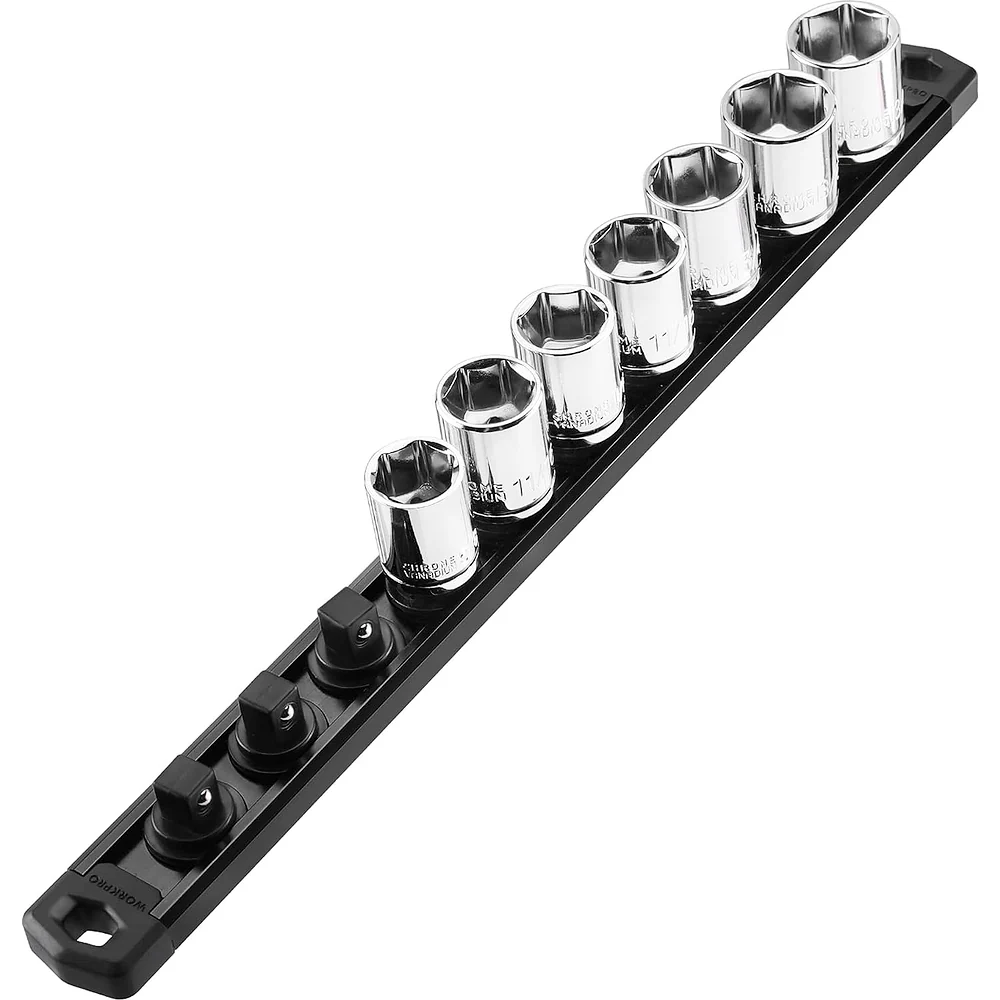 WORKPRO Magnetic Socket Organizer, 3/8-Inch Drive Aluminum Alloy Socket Rail, Heavy Duty Socket Holder, Socket Rack Kit 3/8-Inch x 10 Clips Black (Socket not Included) - Image 9