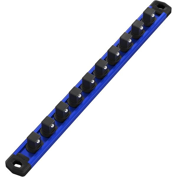 WORKPRO Magnetic Socket Organizer, 3/8-Inch Drive Aluminum Alloy Socket Rail, Heavy Duty Socket Holder, Socket Rack Kit 3/8-Inch x 10 Clips (Blue)